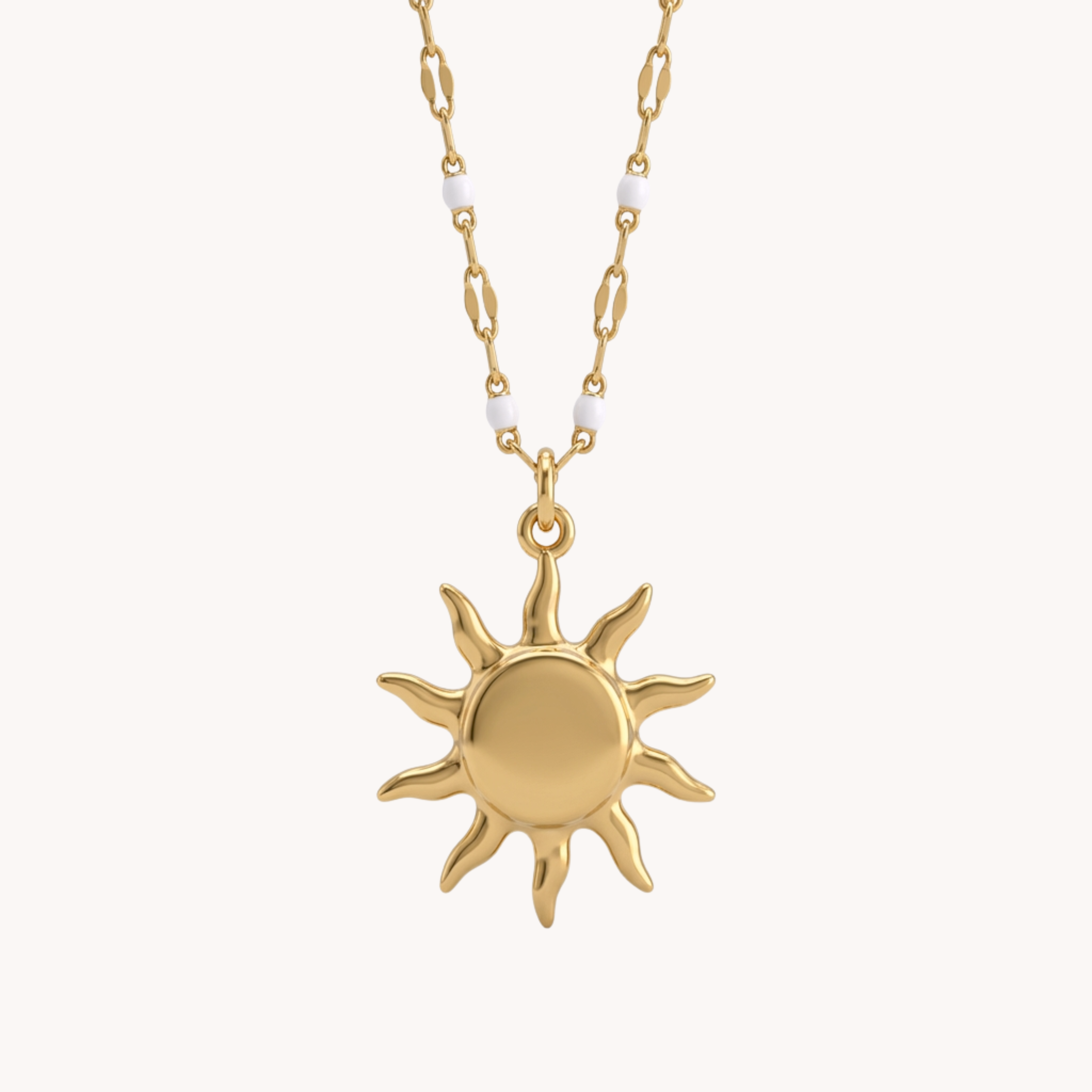 COLLANA SOLAR - catenina con dettagli in smalto bianco e ciondolo grande sole bombato in acciaio