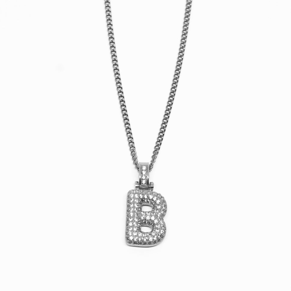 COLLANA LETTERA ZIRCONATA ARGENTO