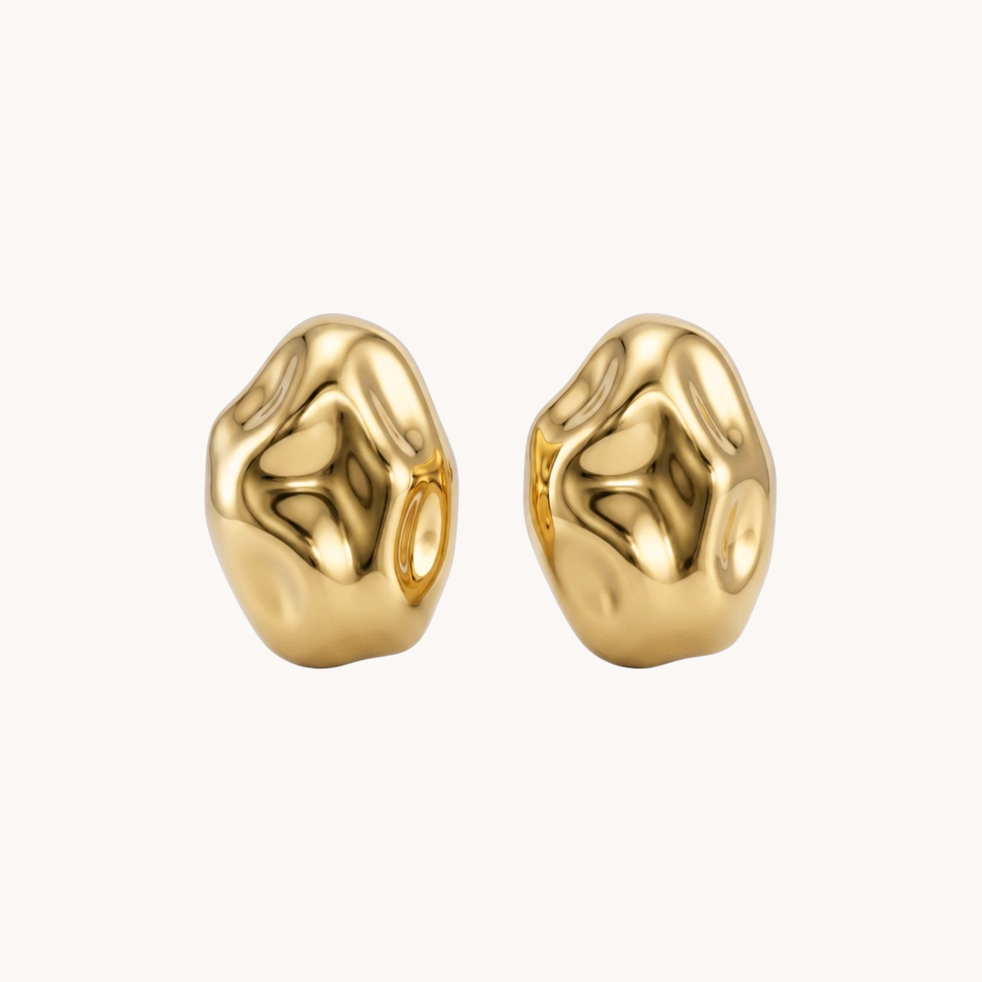 ORECCHINI NUGGET OVAL - orecchini a lobo grandi scultorei ovali effetto oro fuso in acciaio