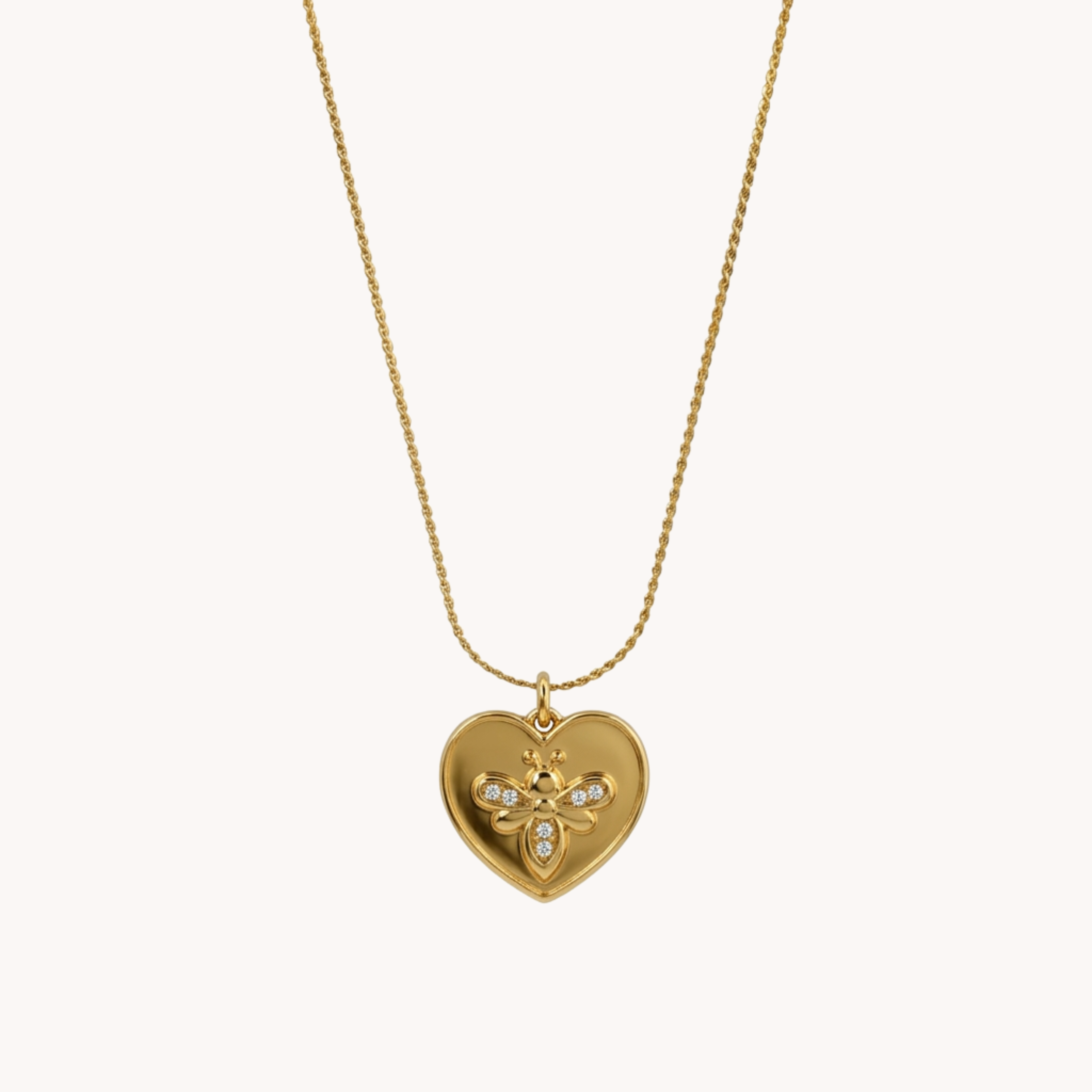 COLLANA QUEEN BEE - catenina con ciondolo a cuore e ape in rilievo con zirconi in acciaio oro