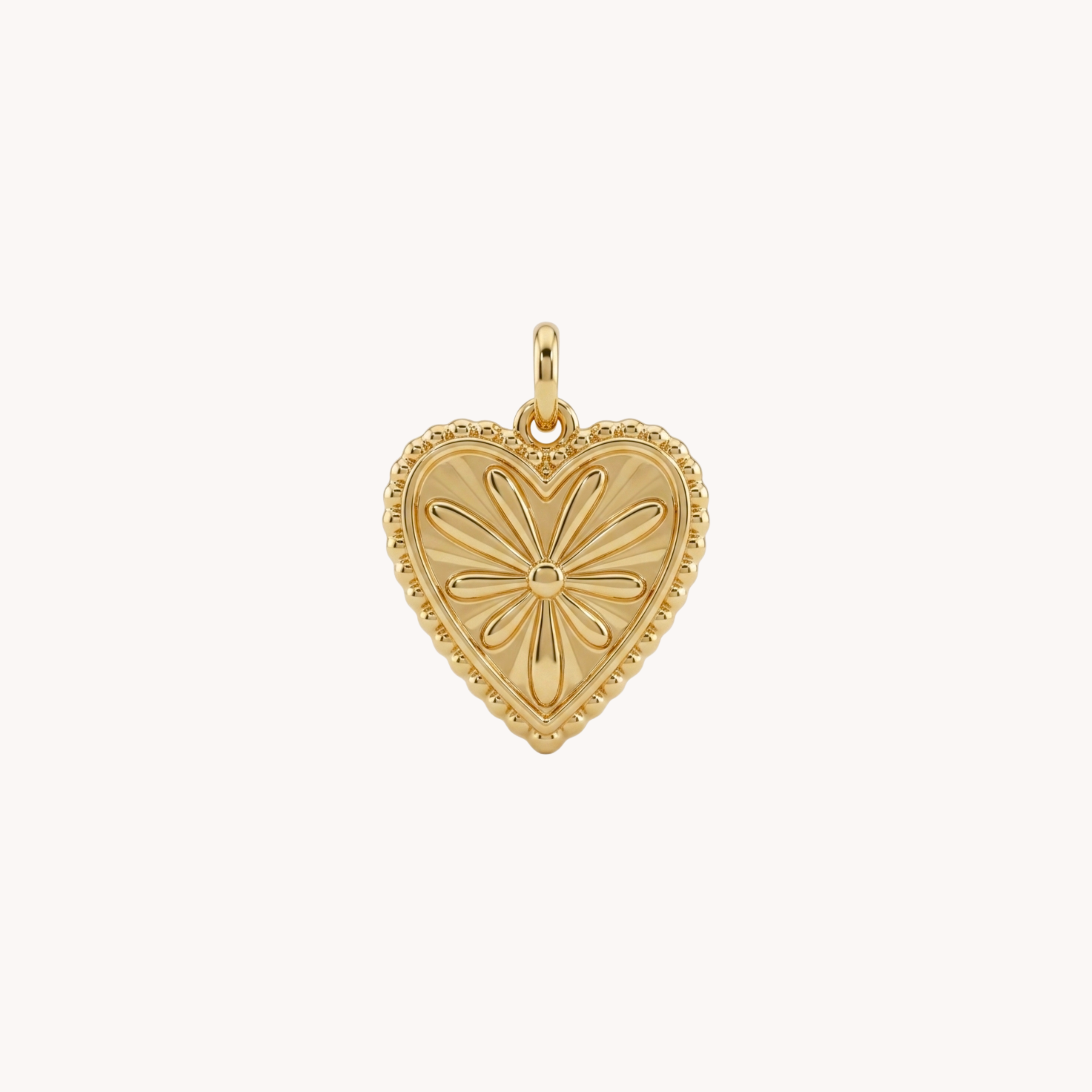 CIONDOLO SUNSET LOVE - cuore ex-voto inciso a raggiera in acciaio oro