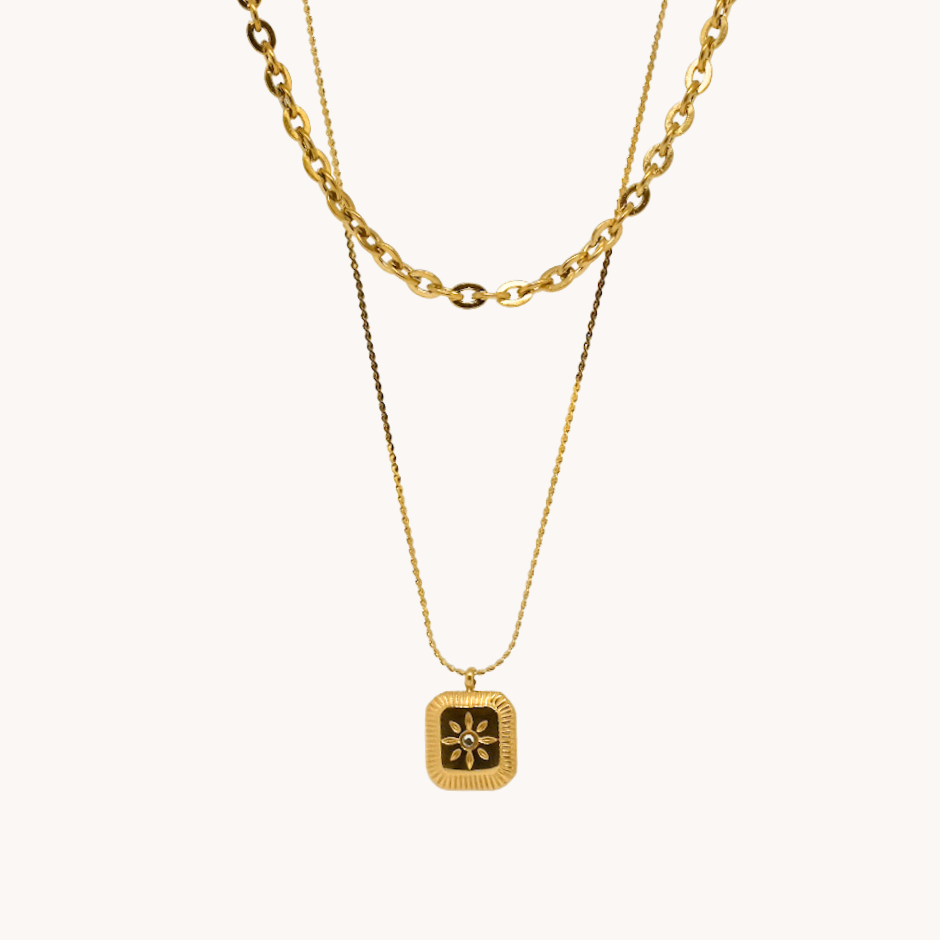 DOPPIA COLLANA CIONDOLO QUADRATO