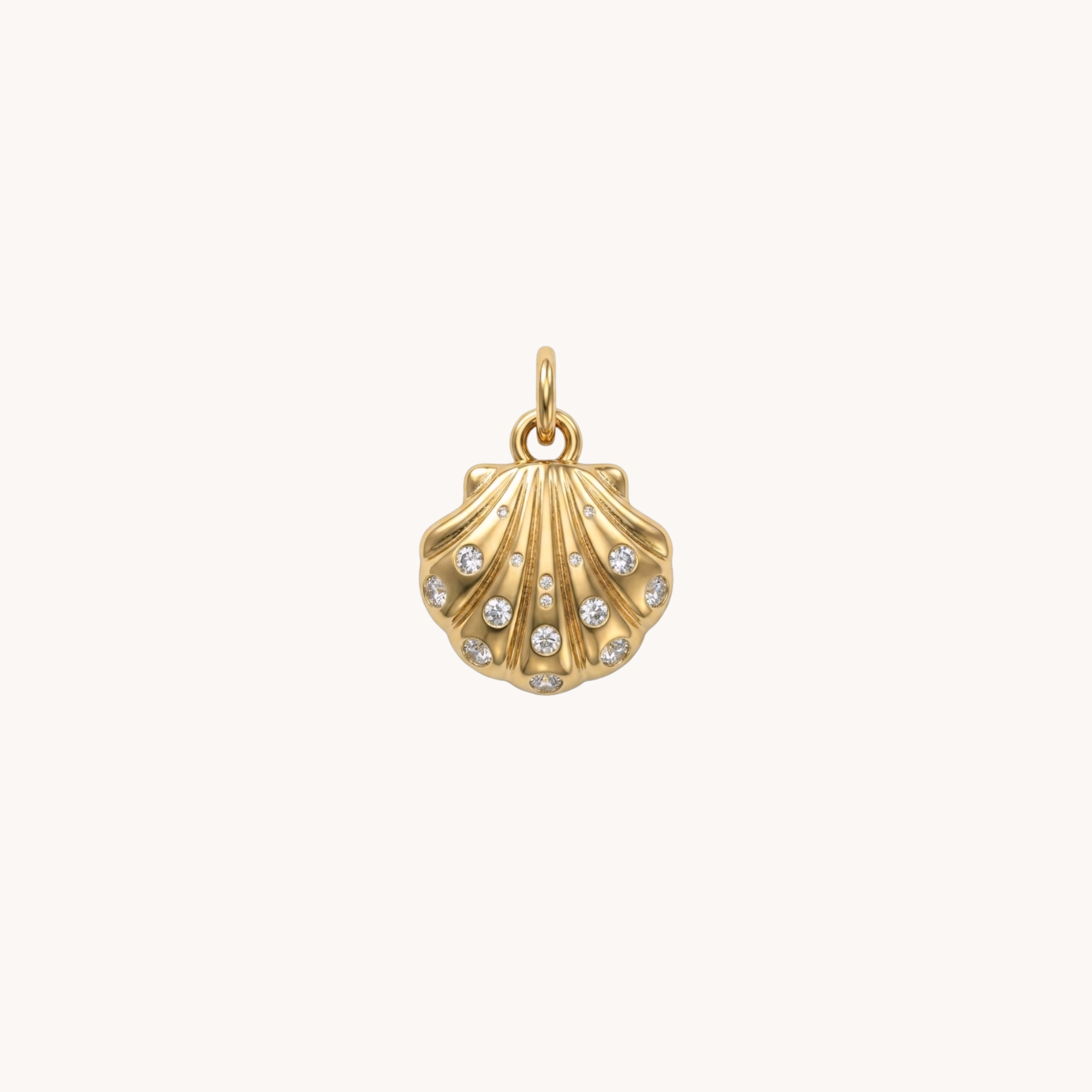 CIONDOLO SHELL GREEN - conchiglia capasanta con zirconi verdi in acciaio oro