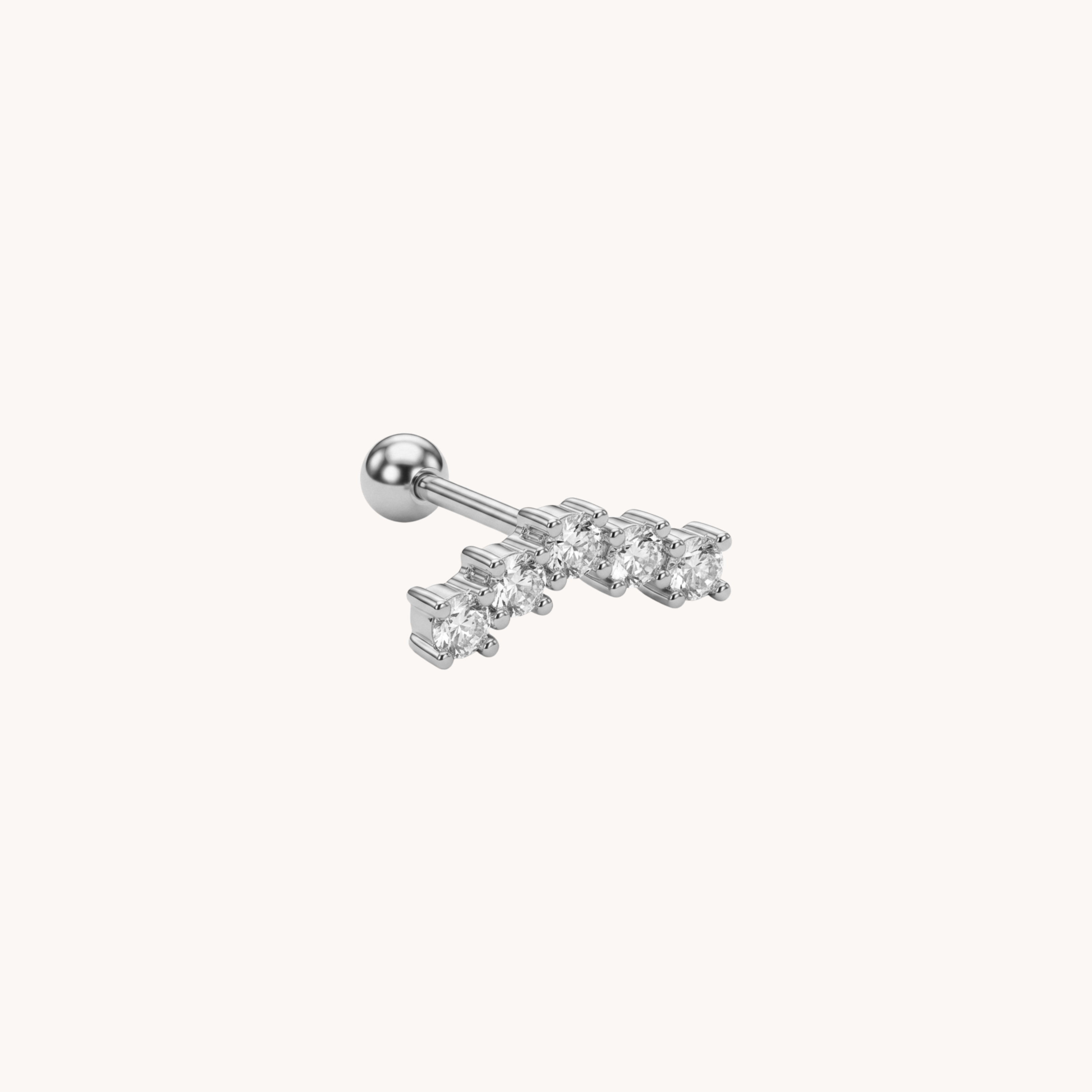 PIERCING CRYSTAL ARCH - orecchino a barretta curva con cinque zirconi in acciaio