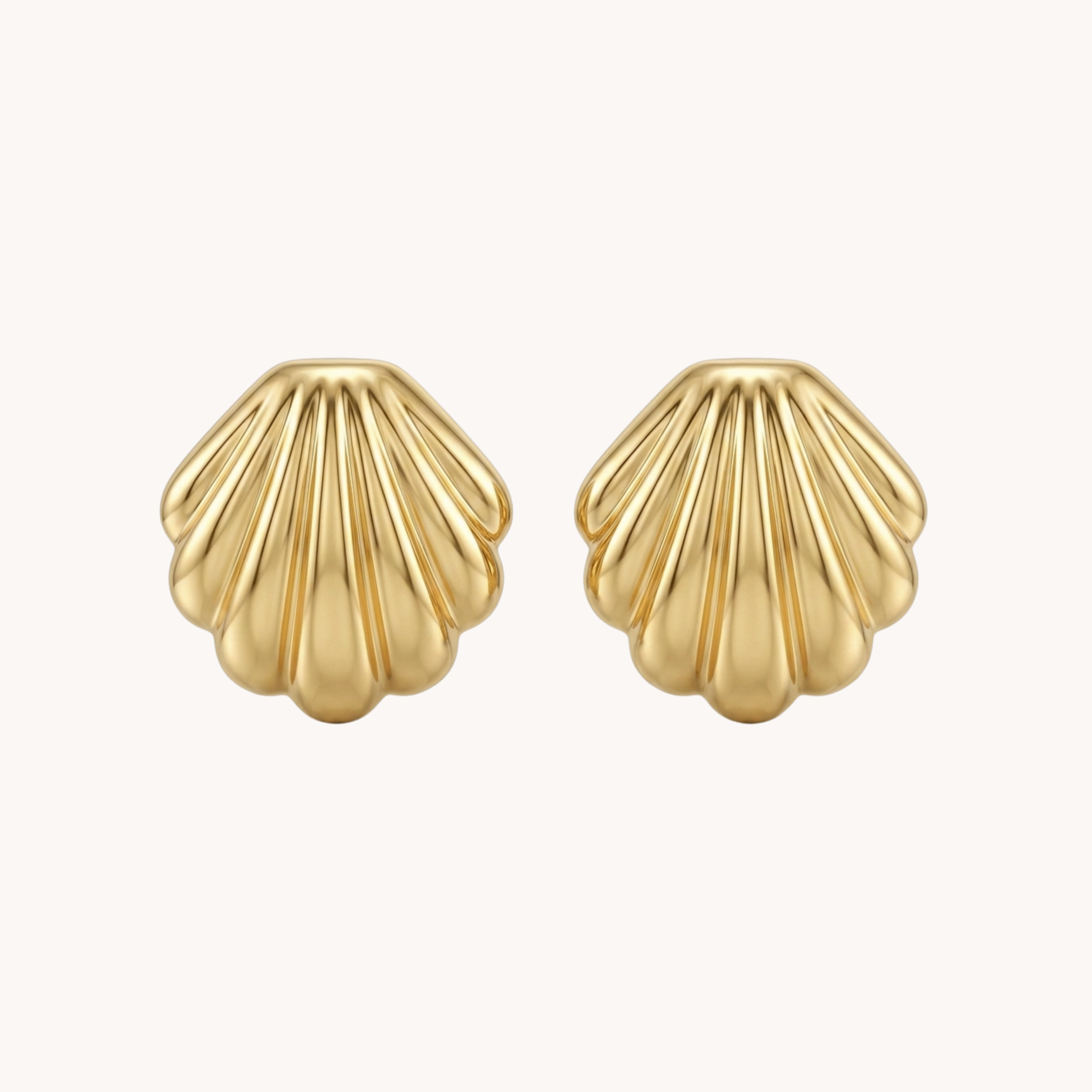 COPPIA ORECCHINI SHELLS - orecchini a lobo grandi scultorei a conchiglia tonda a ventaglio in acciaio