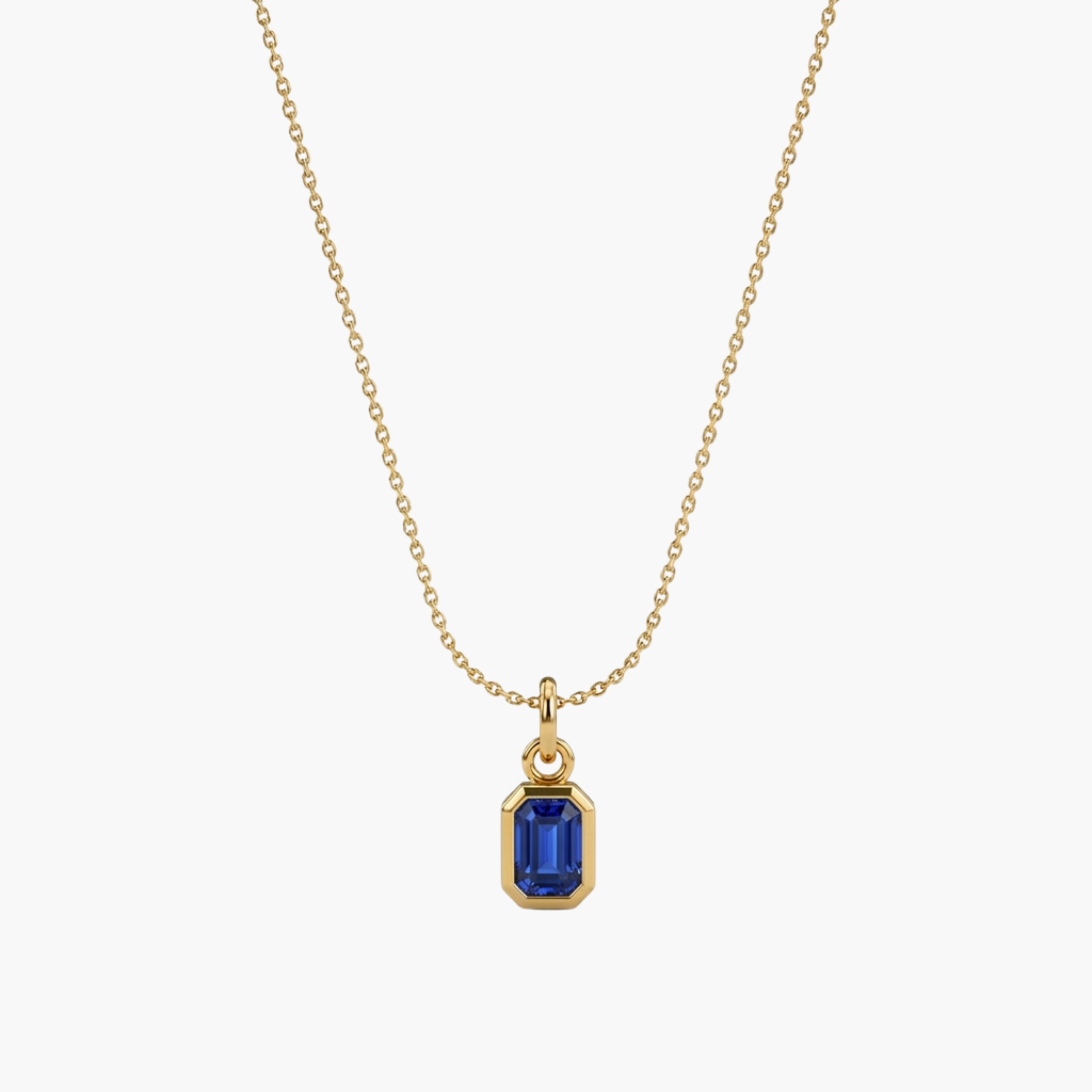 COLLANA ZIRCONE MINI BLU - collana da uomo con ciondolo cristallo rettangolare blu zaffiro completa di catenina in acciaio oro