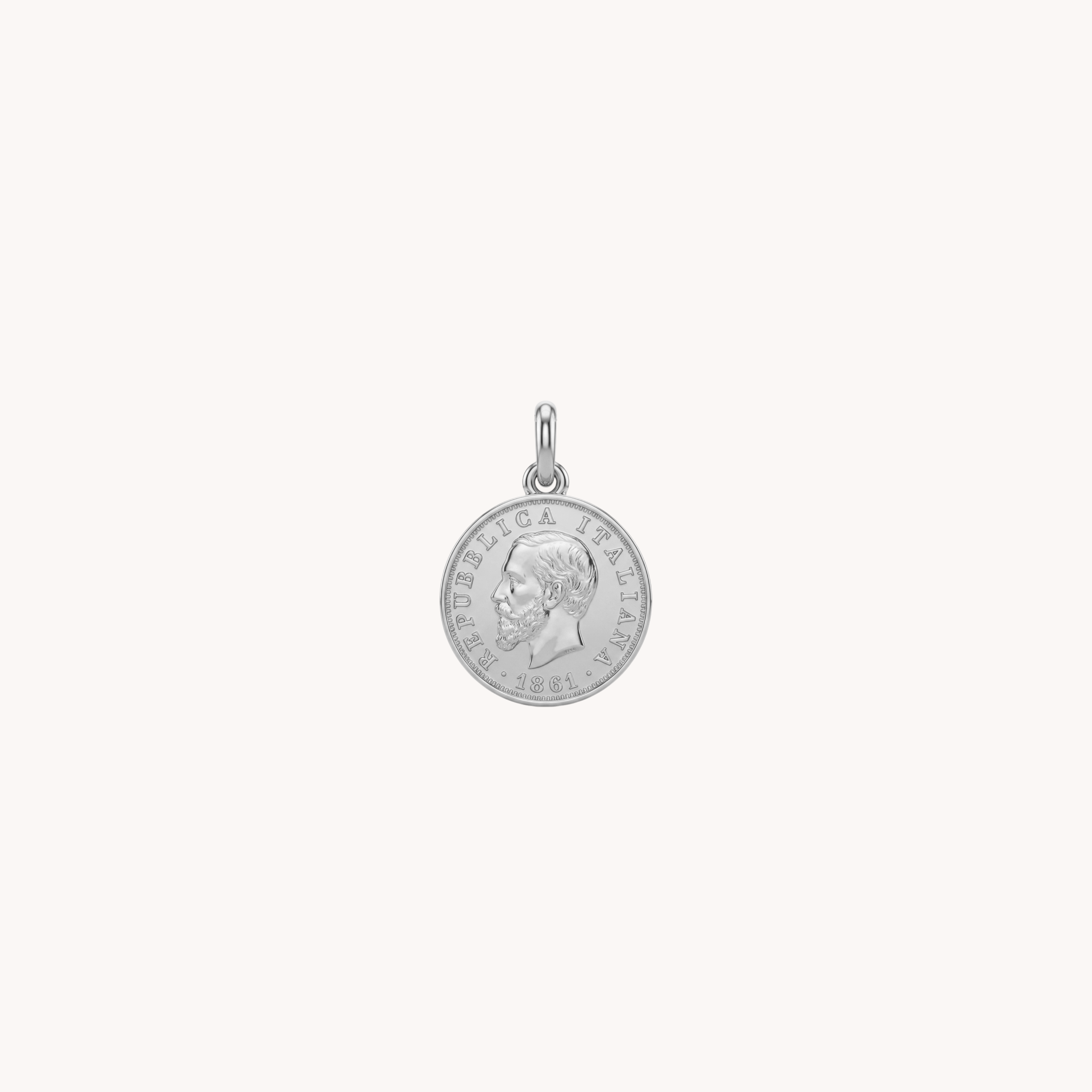 CIONDOLO MONETA VINTAGE - medaglia tonda con profilo reale impresso a rilievo in acciaio oro o argento