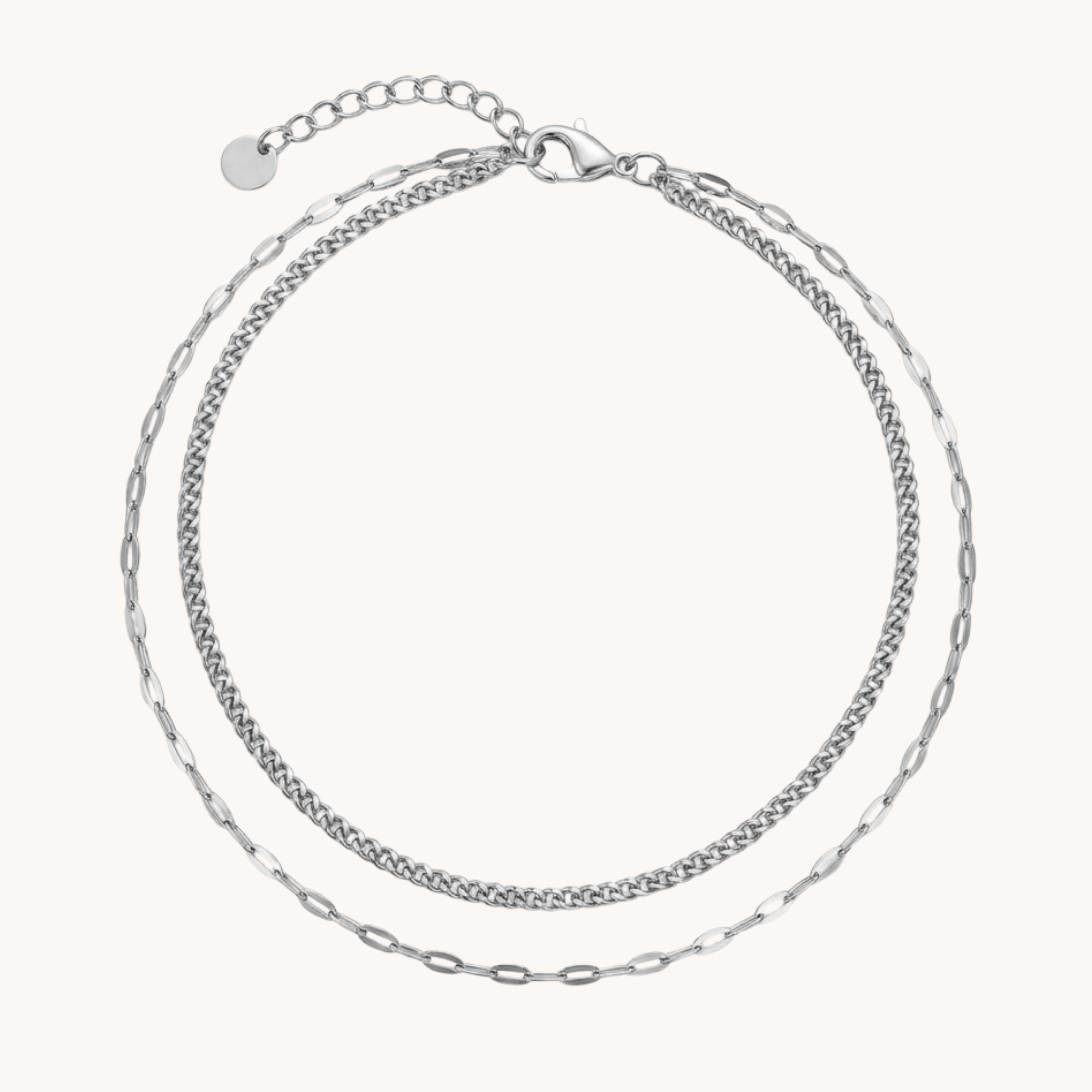 CAVIGLIERA TWIN LAYER - doppio filo con catena paperclip e grumetta fine in acciaio
