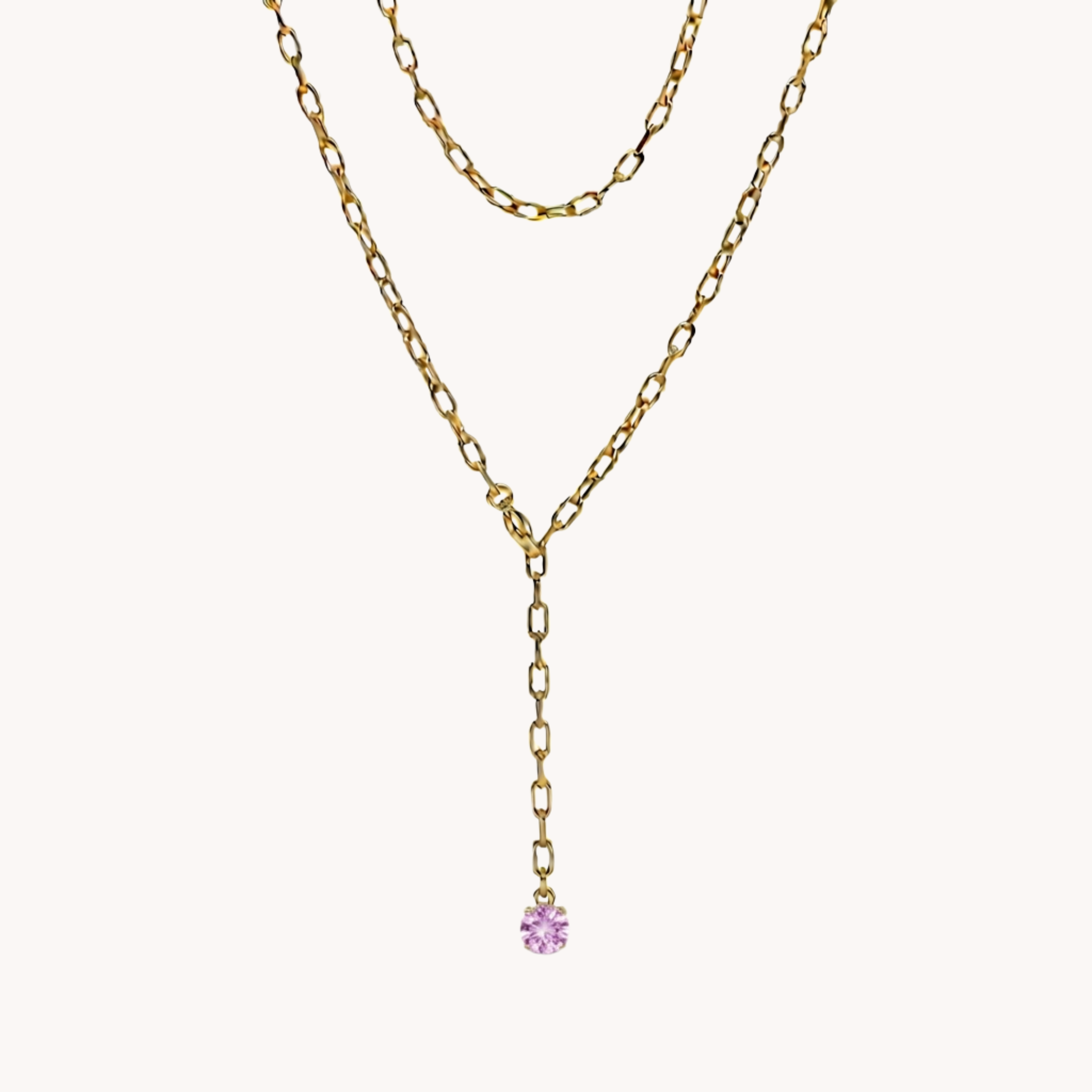 COLLANA LINK & DROP - collana a doppio filo a cravattina con maglie rettangolari e punto luce in acciaio oro