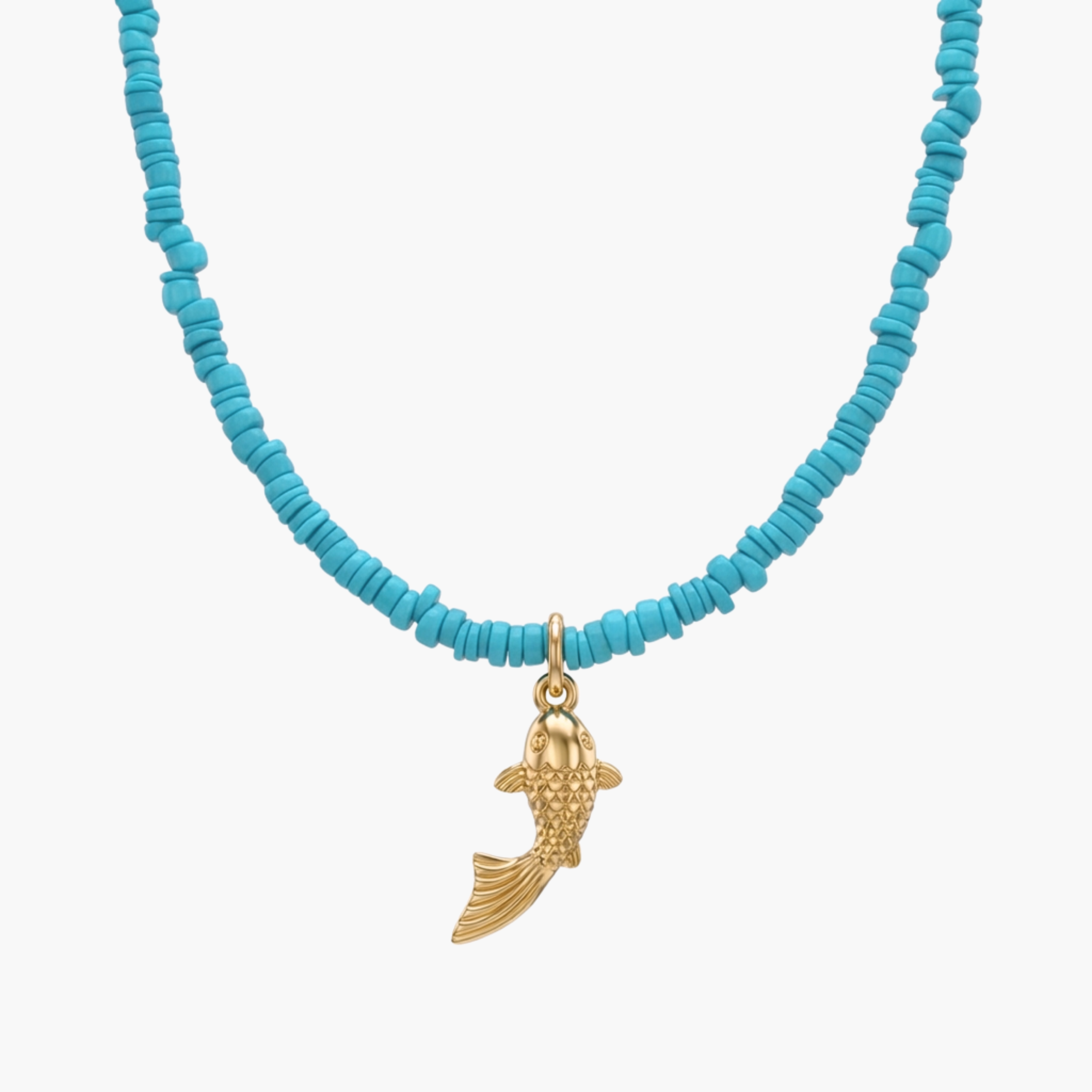 GIROCOLLO CORAL KOI FISH - collana estiva da uomo in corallo rosso con ciondolo pesce carpa in acciaio oro