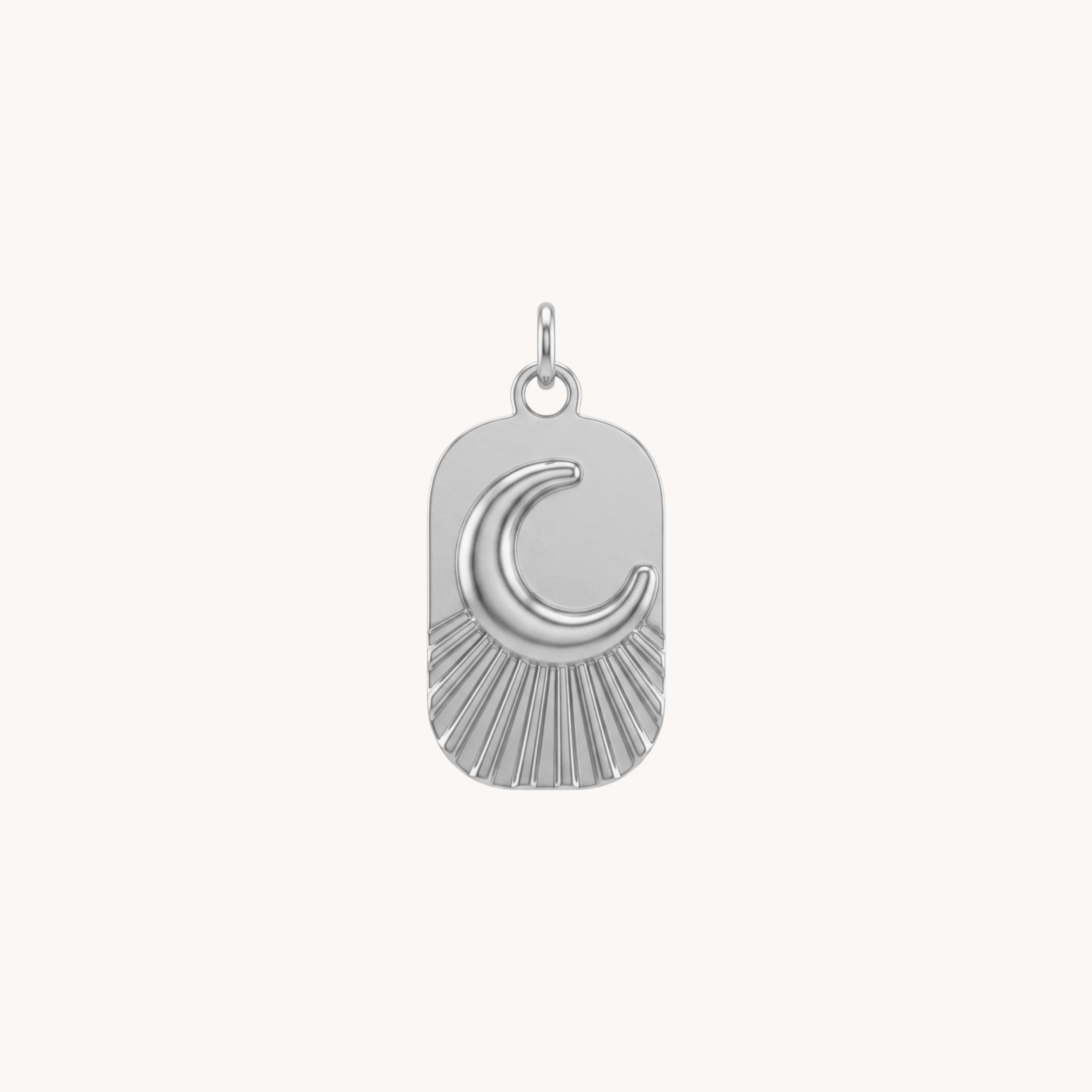 CIONDOLO AMULET MOON - piastrina rettangolare con mezzaluna e raggiera in acciaio oro
