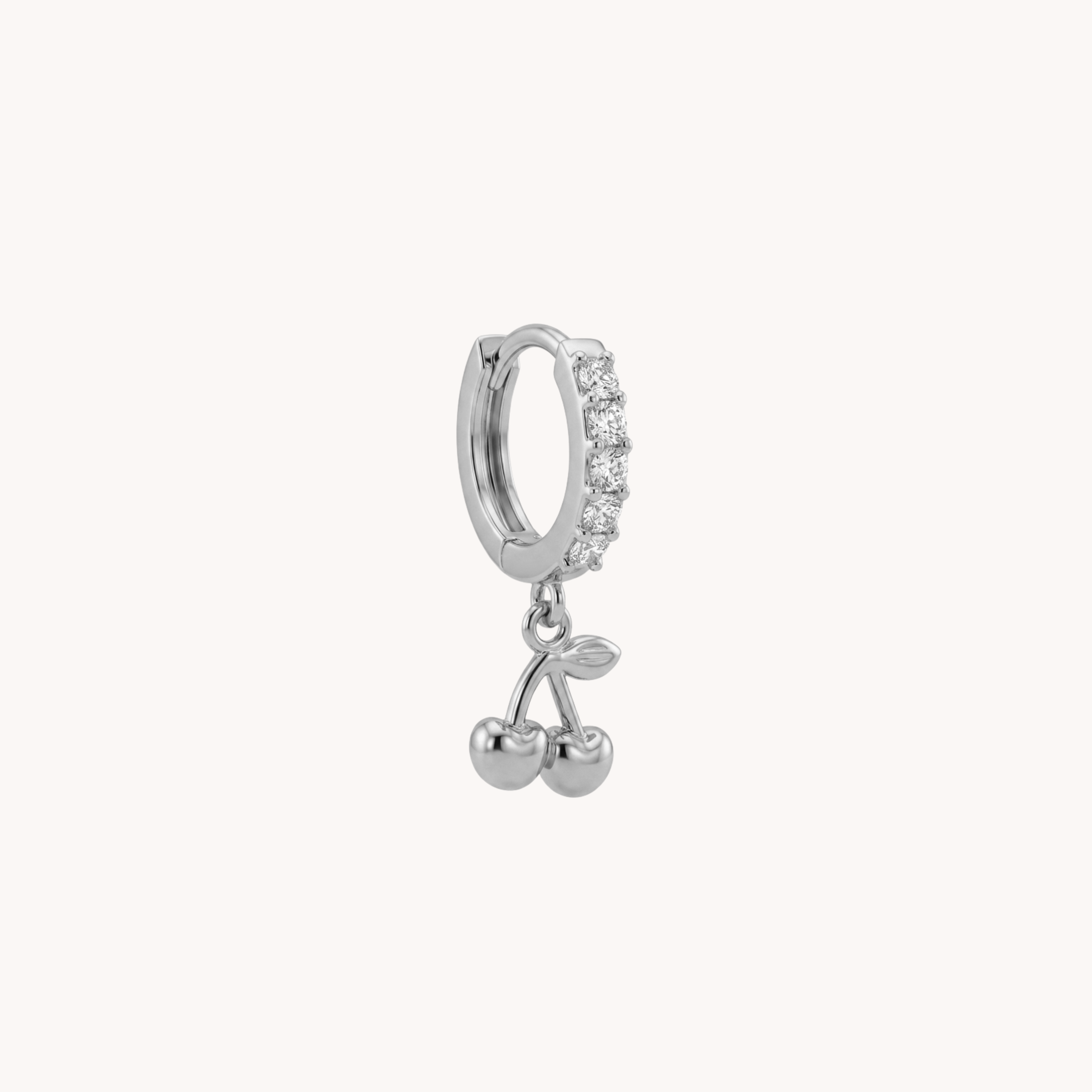 MONO ORECCHINO CHERRY - orecchino singolo a cerchietto huggie pendente a forma di ciliegia in acciaio