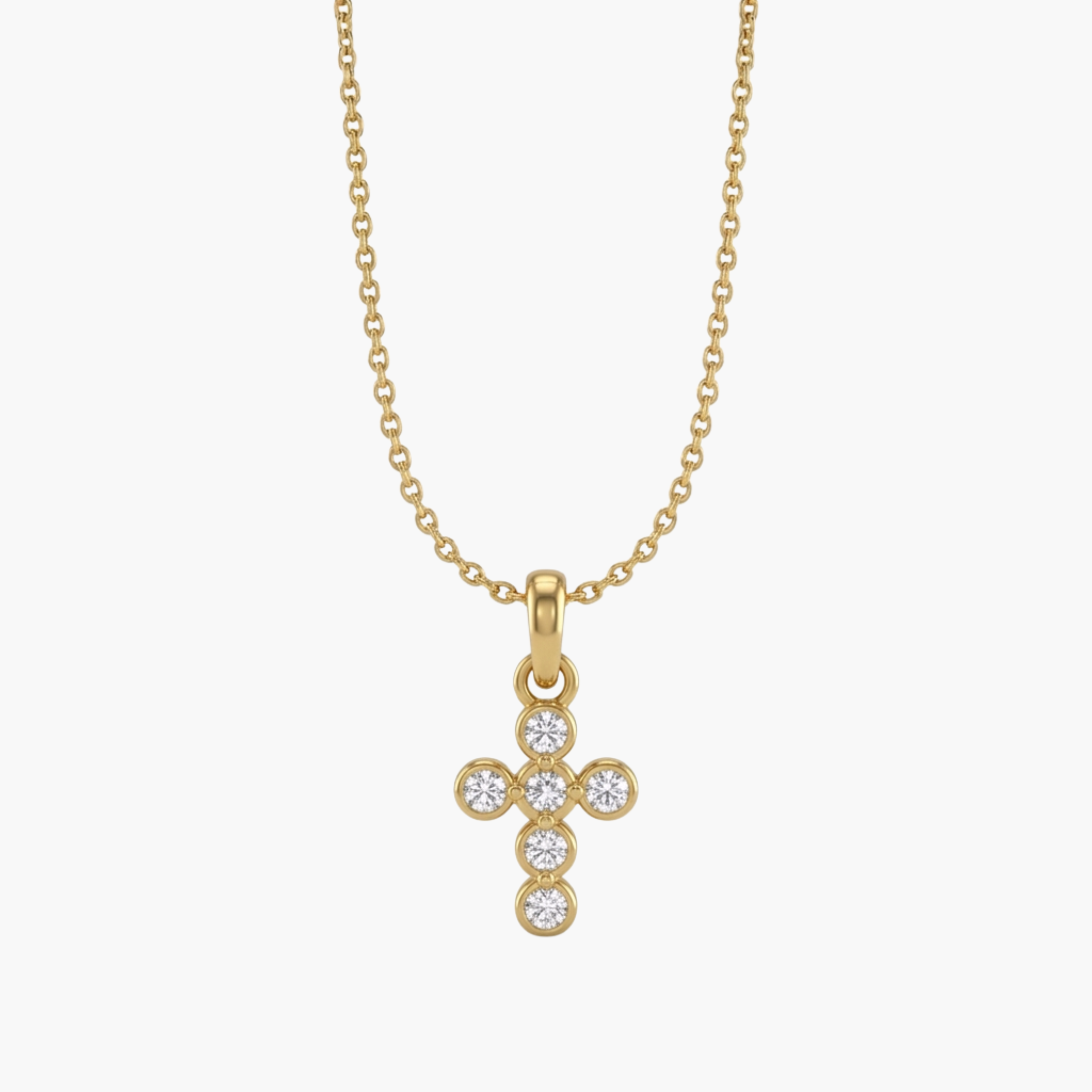 COLLANA CROCE SHINE - collana da uomo con ciondolo croce a castoni tondi e zirconi bianchi completa di catenina in acciaio oro o argento
