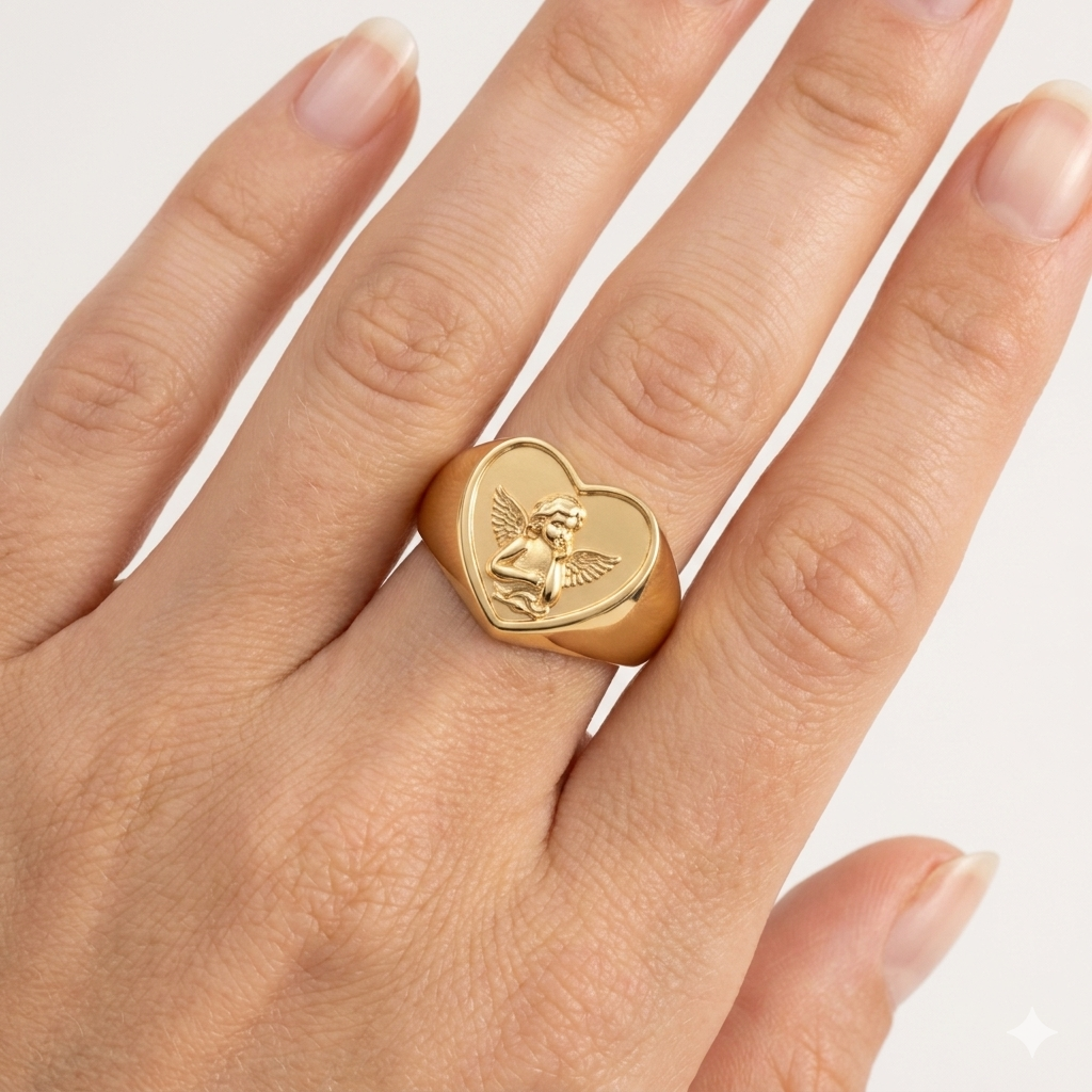 ANELLO CHEVALIER ANGEL - anello con incisione angelo custode cherubino in acciaio oro o argento