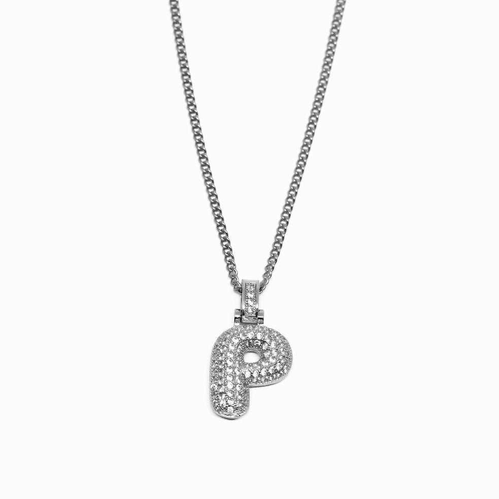 COLLANA LETTERA ZIRCONATA ARGENTO