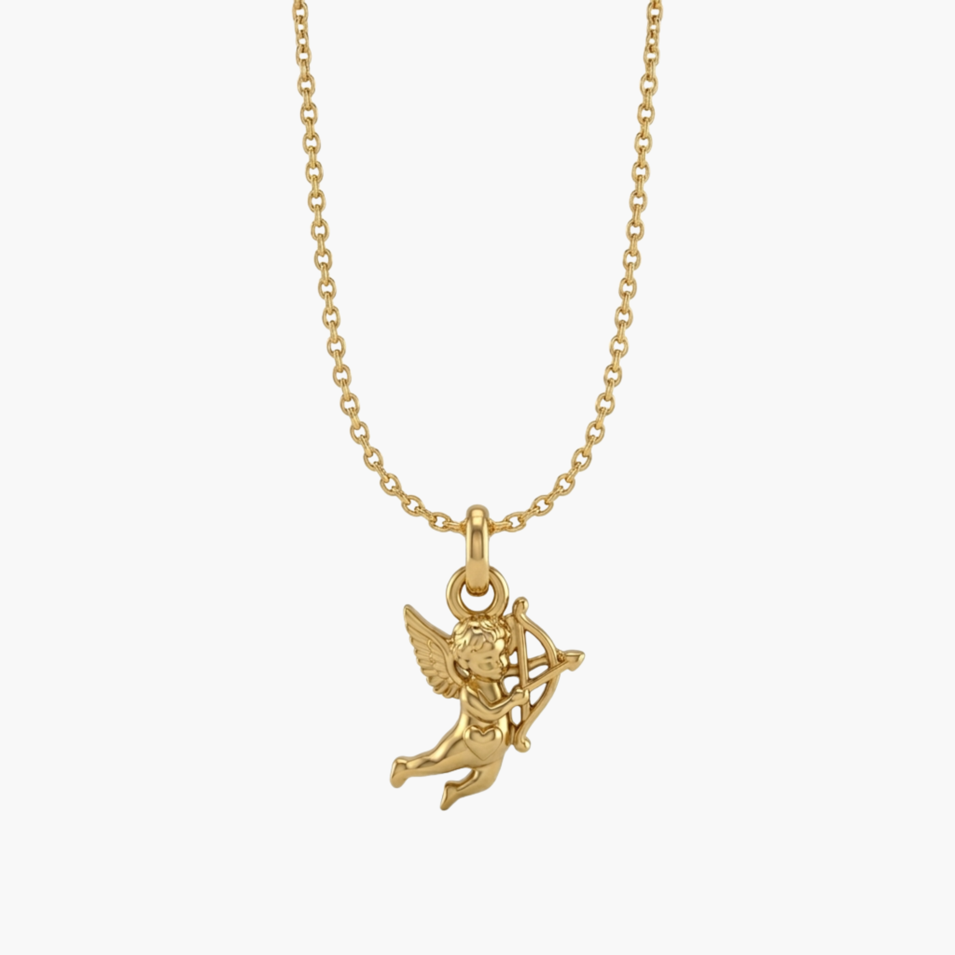 COLLANA CUPIDO ANGEL OF LOVE - ciondolo angelo cupido con arco 3D completa di catenina in acciaio oro o argento