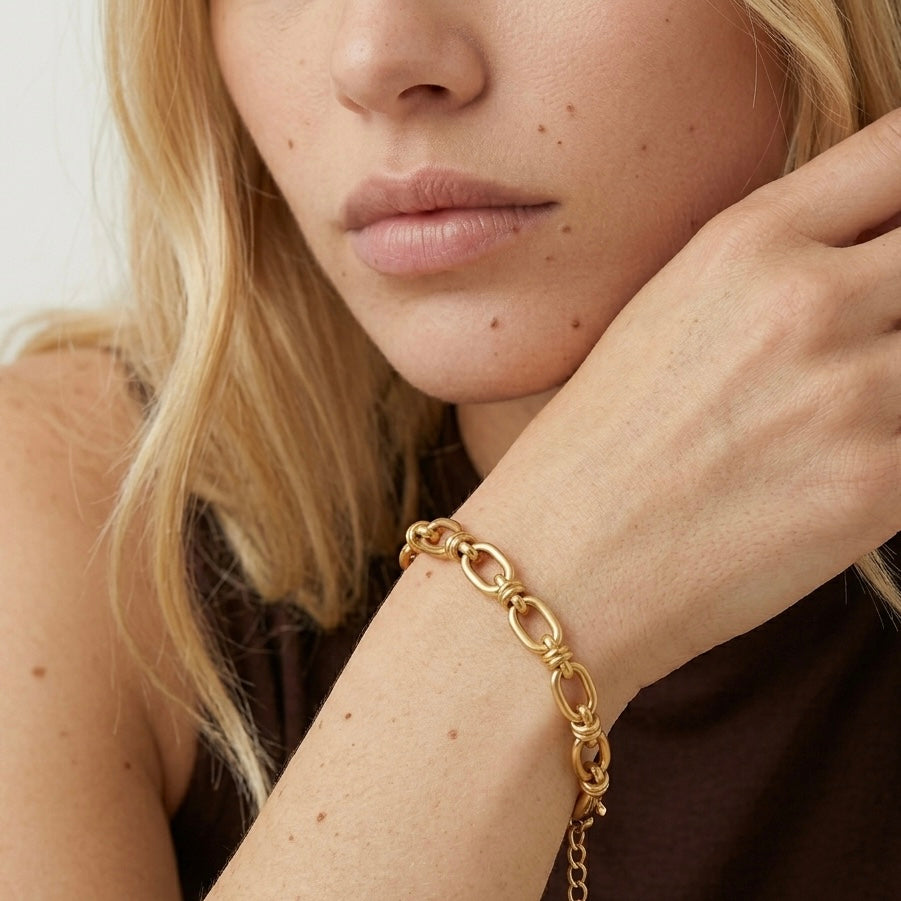 BRACCIALE LINK BOLD - bracciale a catena con maglie rettangolari grandi e lisce in acciaio oro