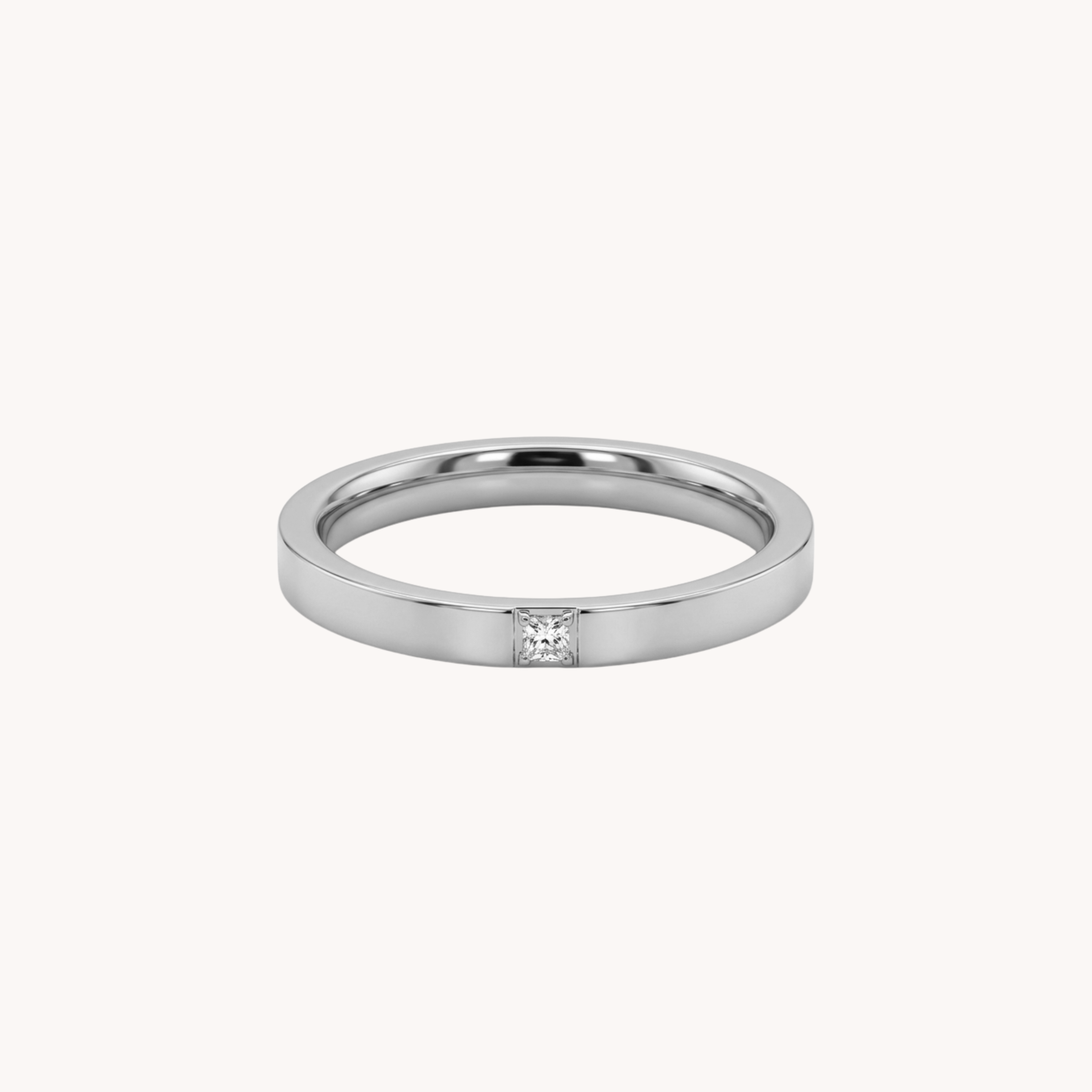 ANELLO SOLITARIO BOLD - anello a fascia liscia spessa con zircone solitario incastonato in acciaio