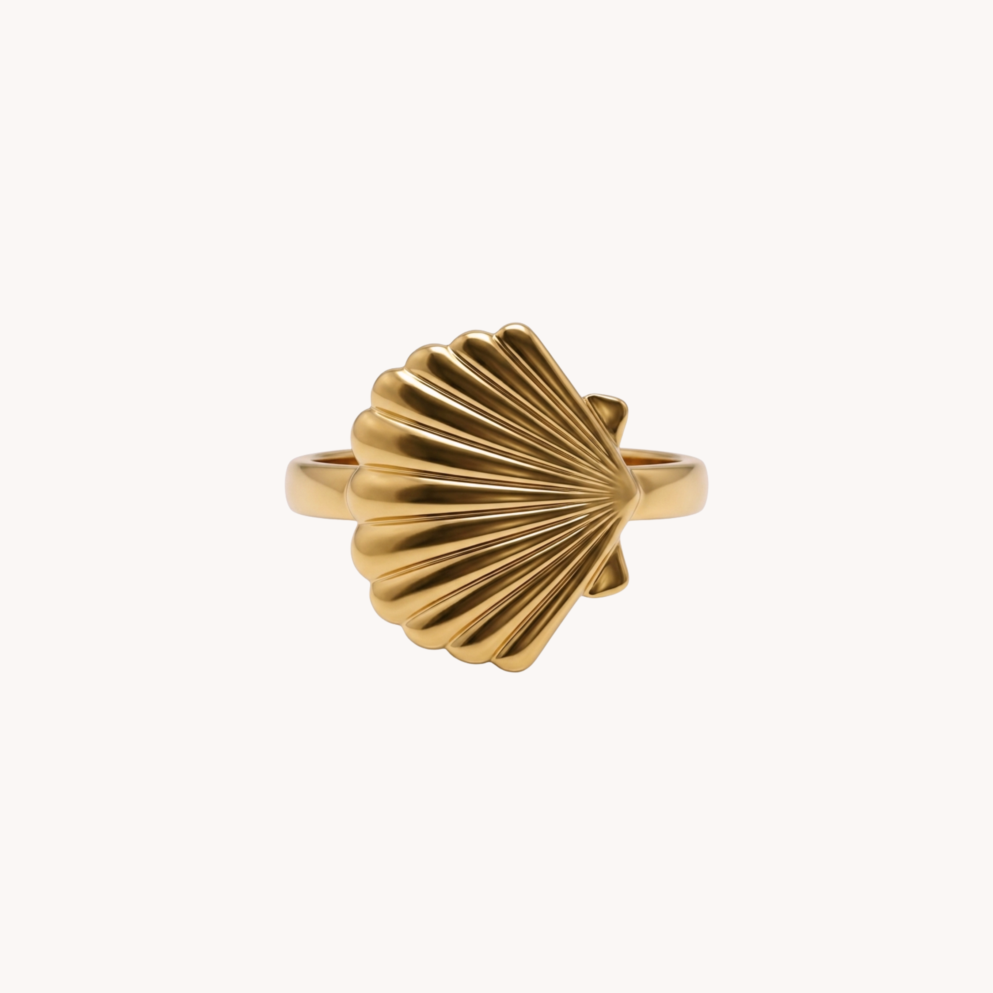 ANELLO SHELL - anello con ciondolo grande conchiglia a ventaglio in acciaio