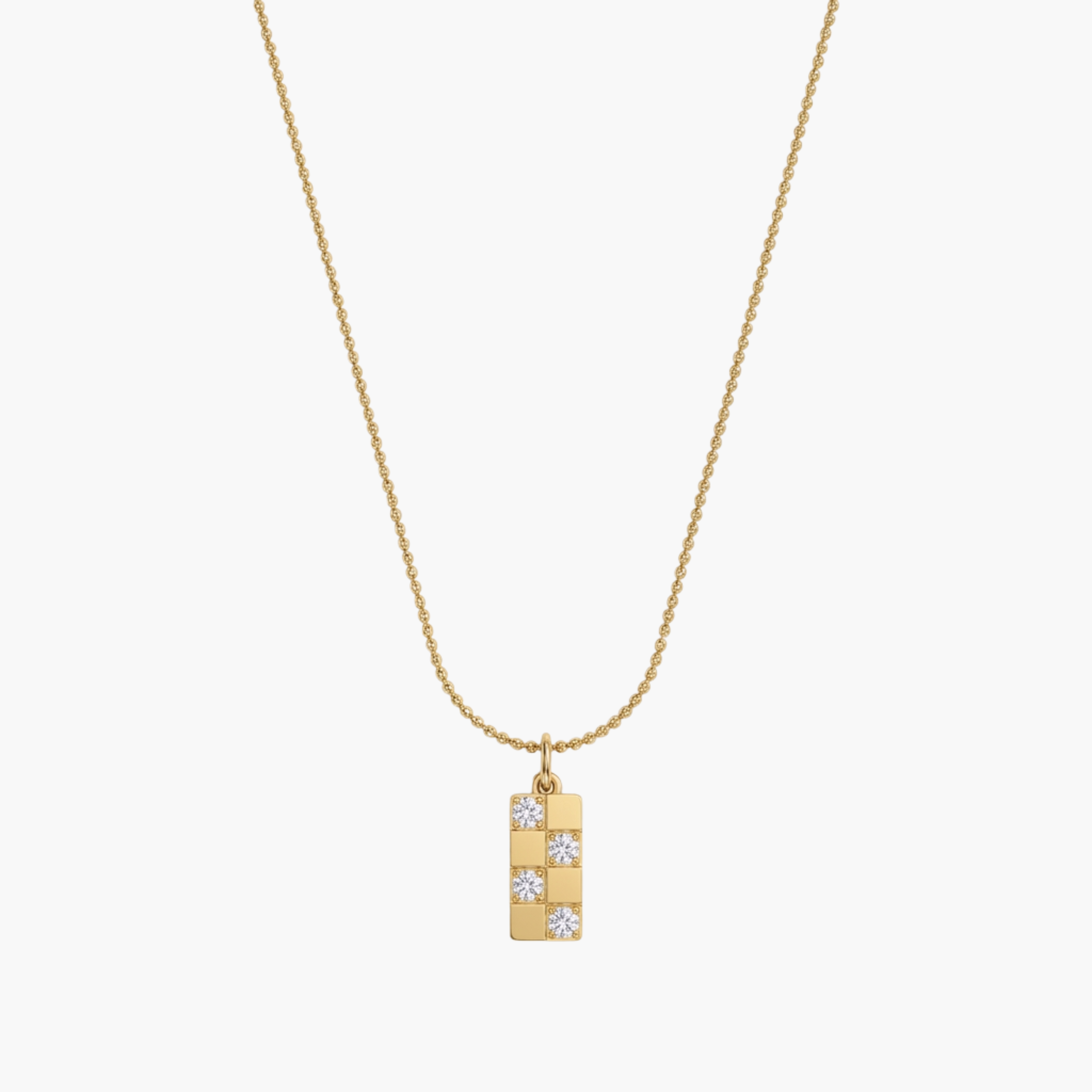 COLLANA CHECKER - collana da uomo con ciondolo piastra rettangolare a scacchi e zirconi bianchi completa di catenina in acciaio oro o argento