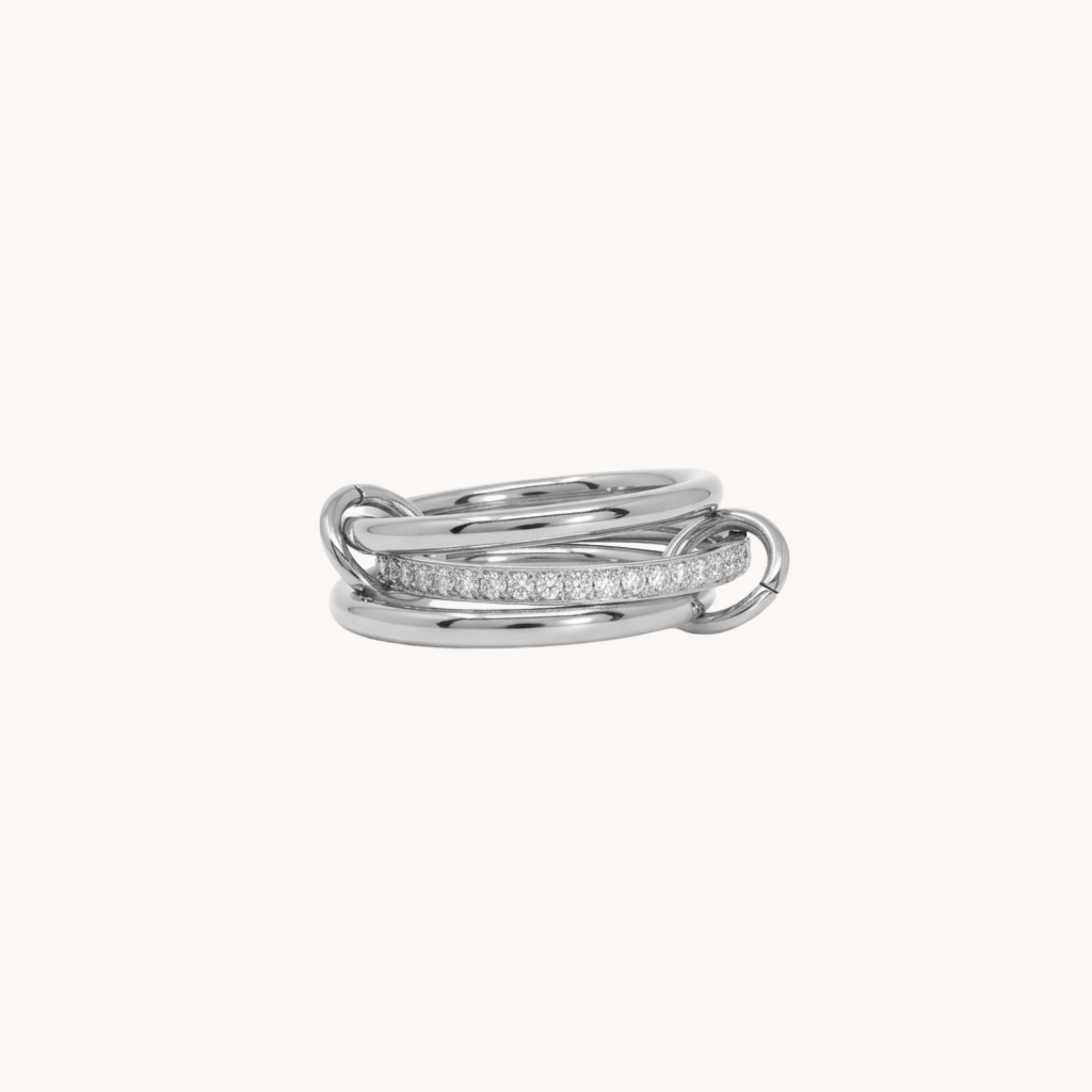 ANELLO SYNERGY - anello a 3 fasce in acciaio oro e zirconi