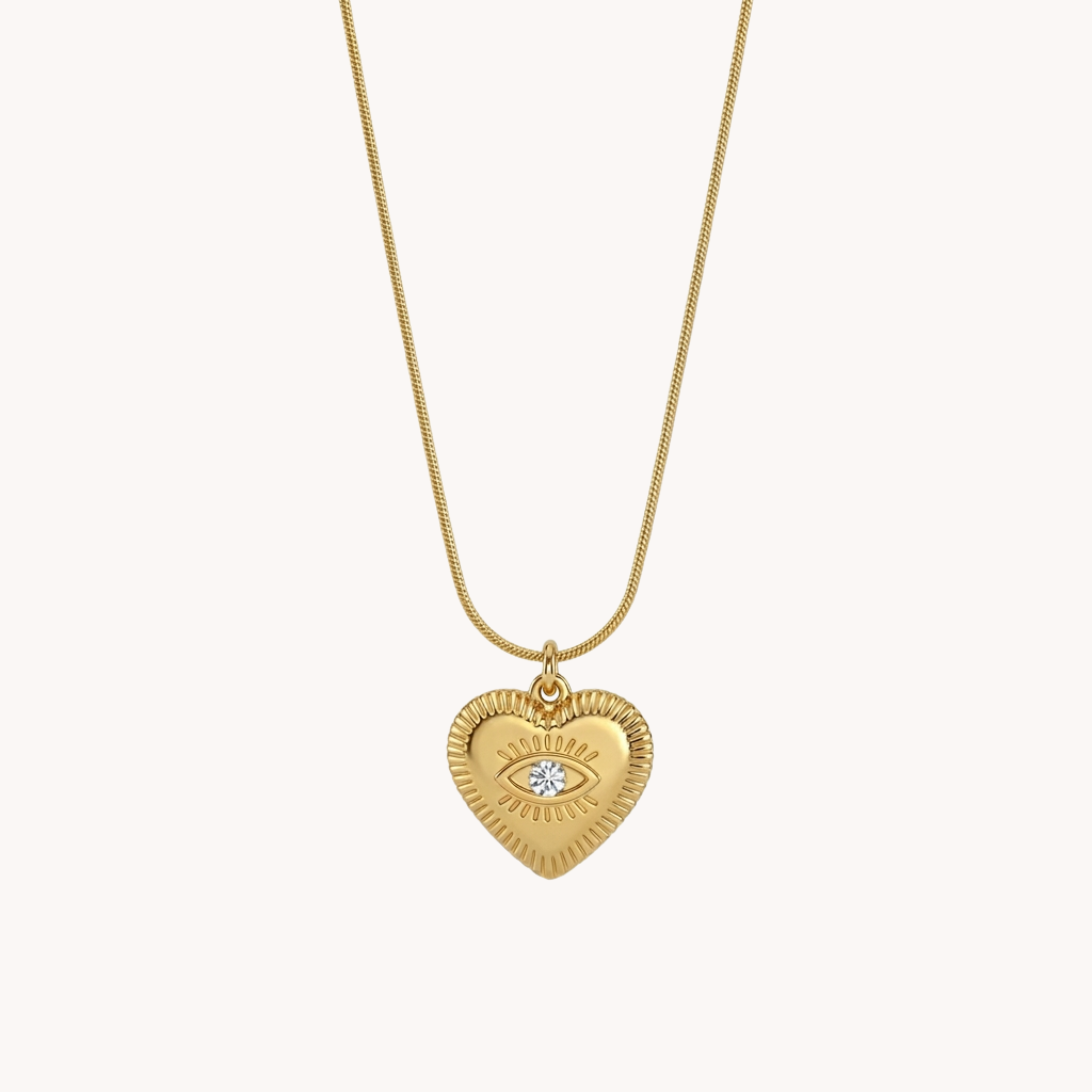 COLLANA LOVE SPIRIT - collana con catena snake e ciondolo a cuore con occhio mistico e zircone in acciaio