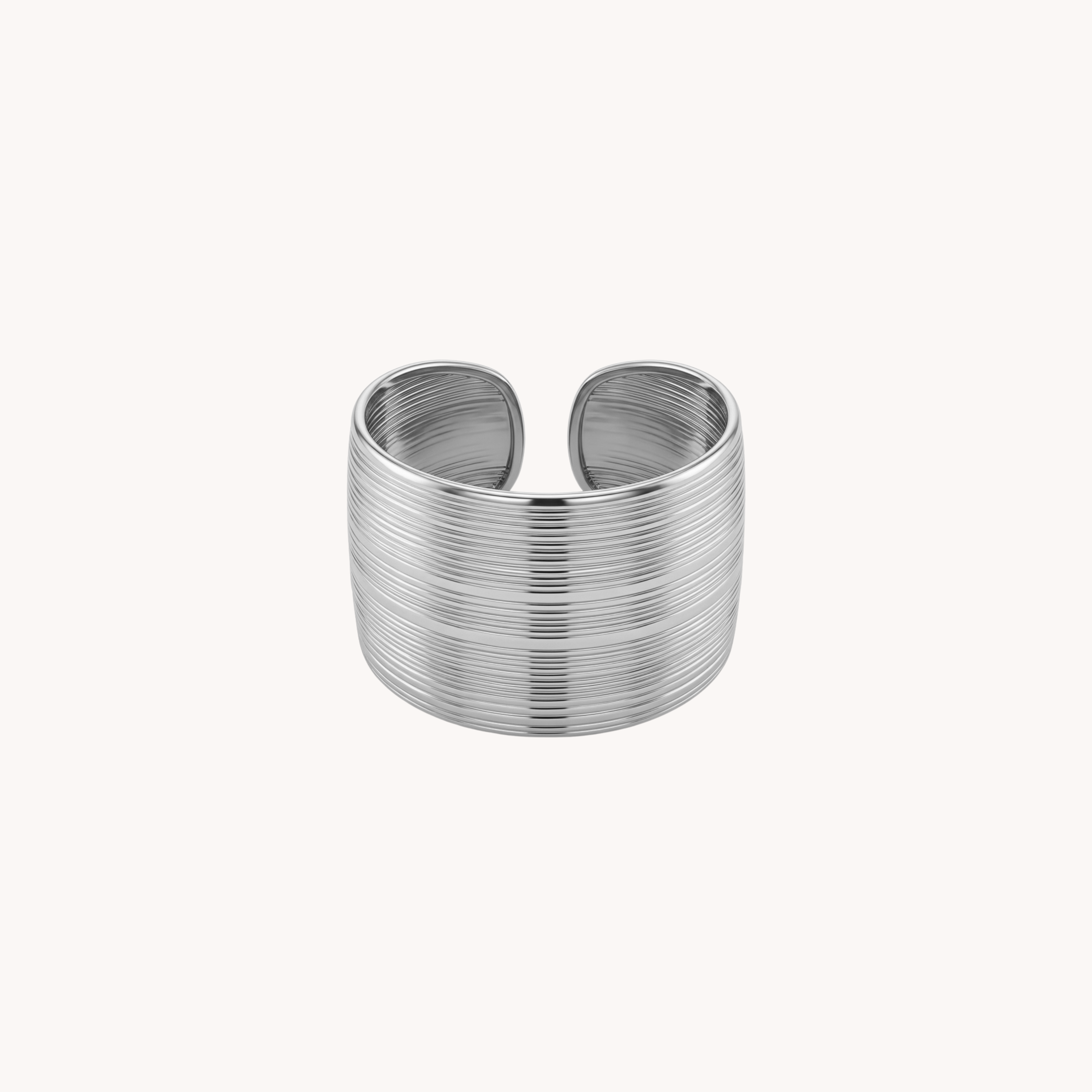 ANELLO LINES - anello a fascia alta regolabile con texture striata millerighe in acciaio