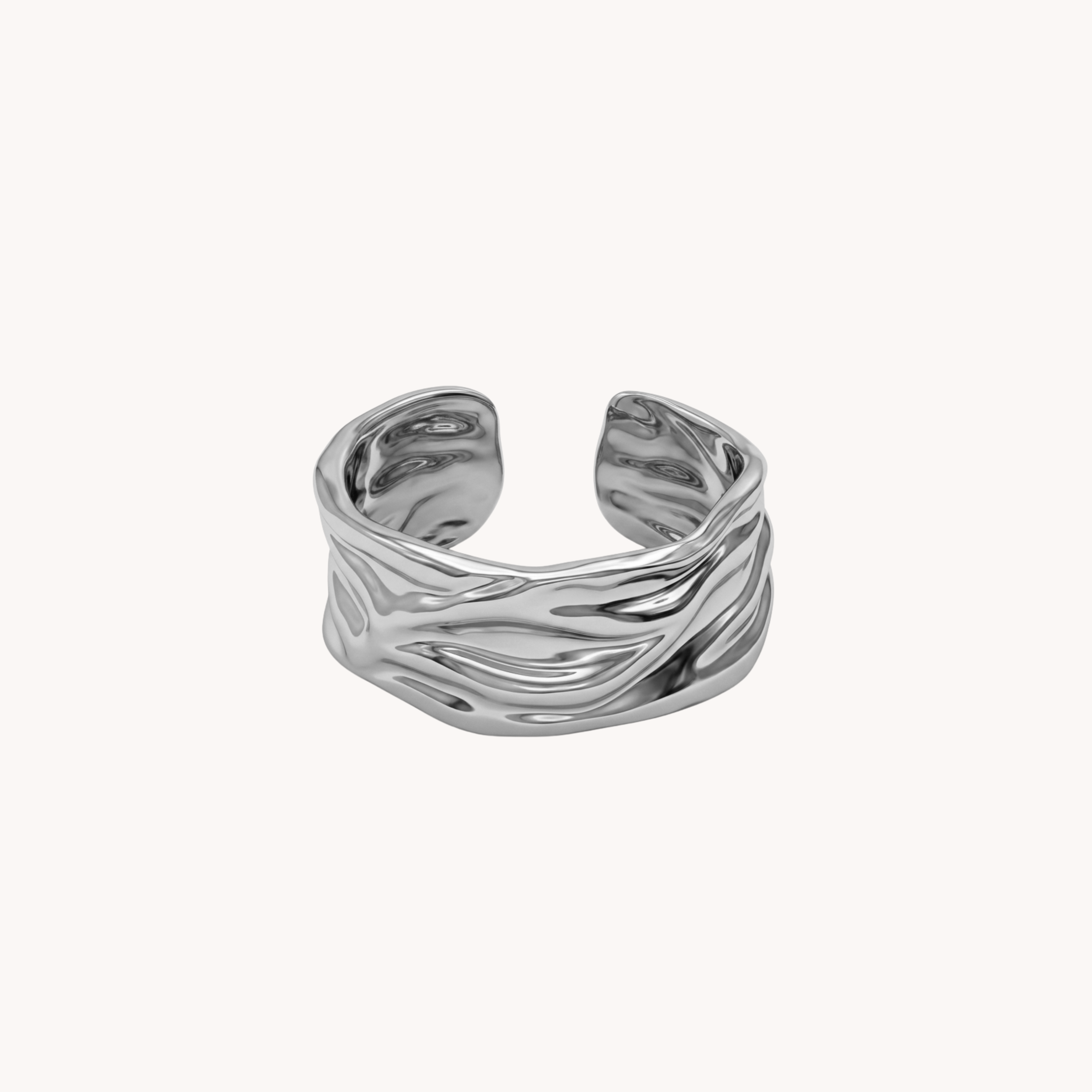 Titolo Ottimizzato ANELLO CRUSHED MAXI - anello a fascia larga regolabile con texture effetto metallo fuso in acciaio