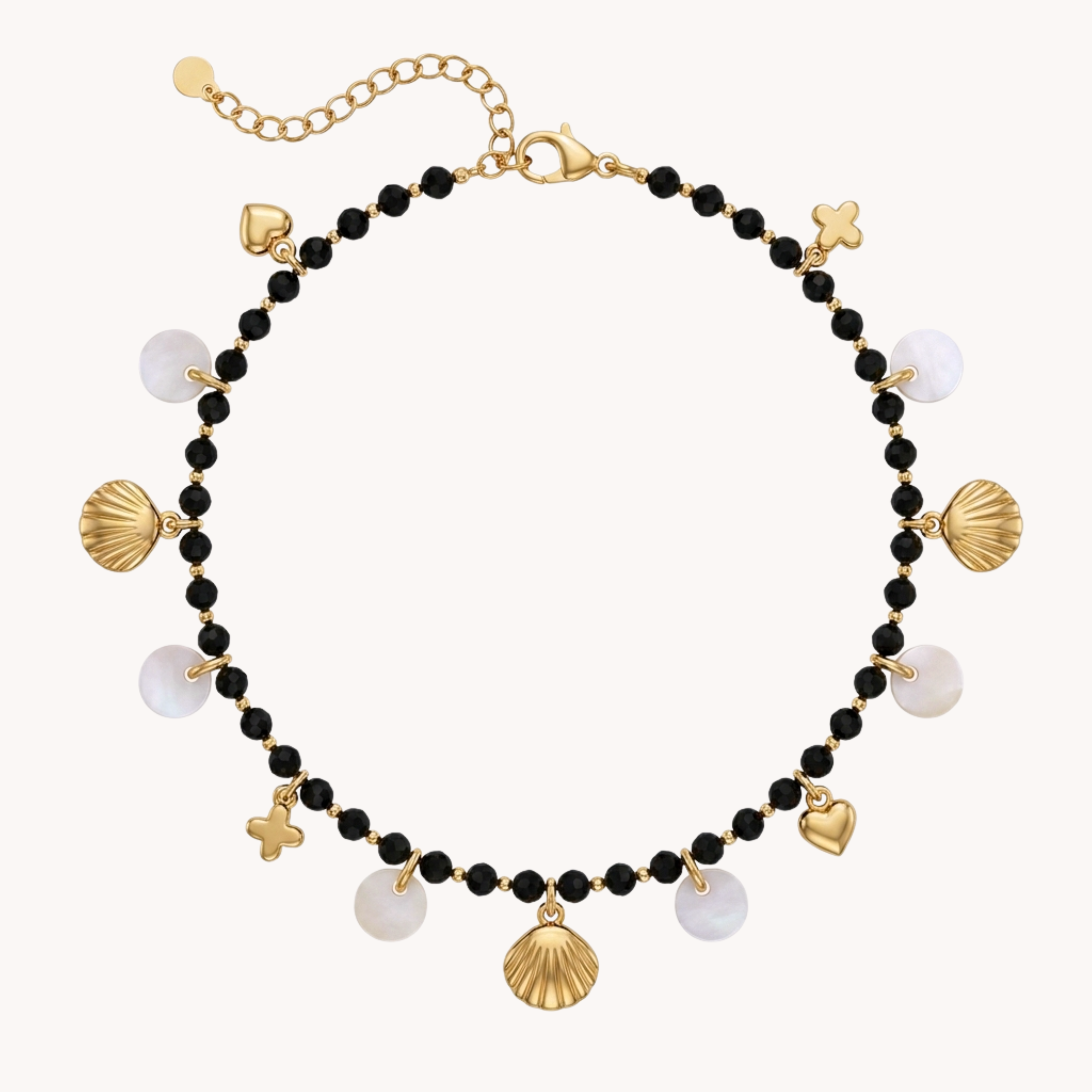 CAVIGLIERA MIDNIGHT OCEAN - perline nere, conchiglie e madreperla in acciaiO