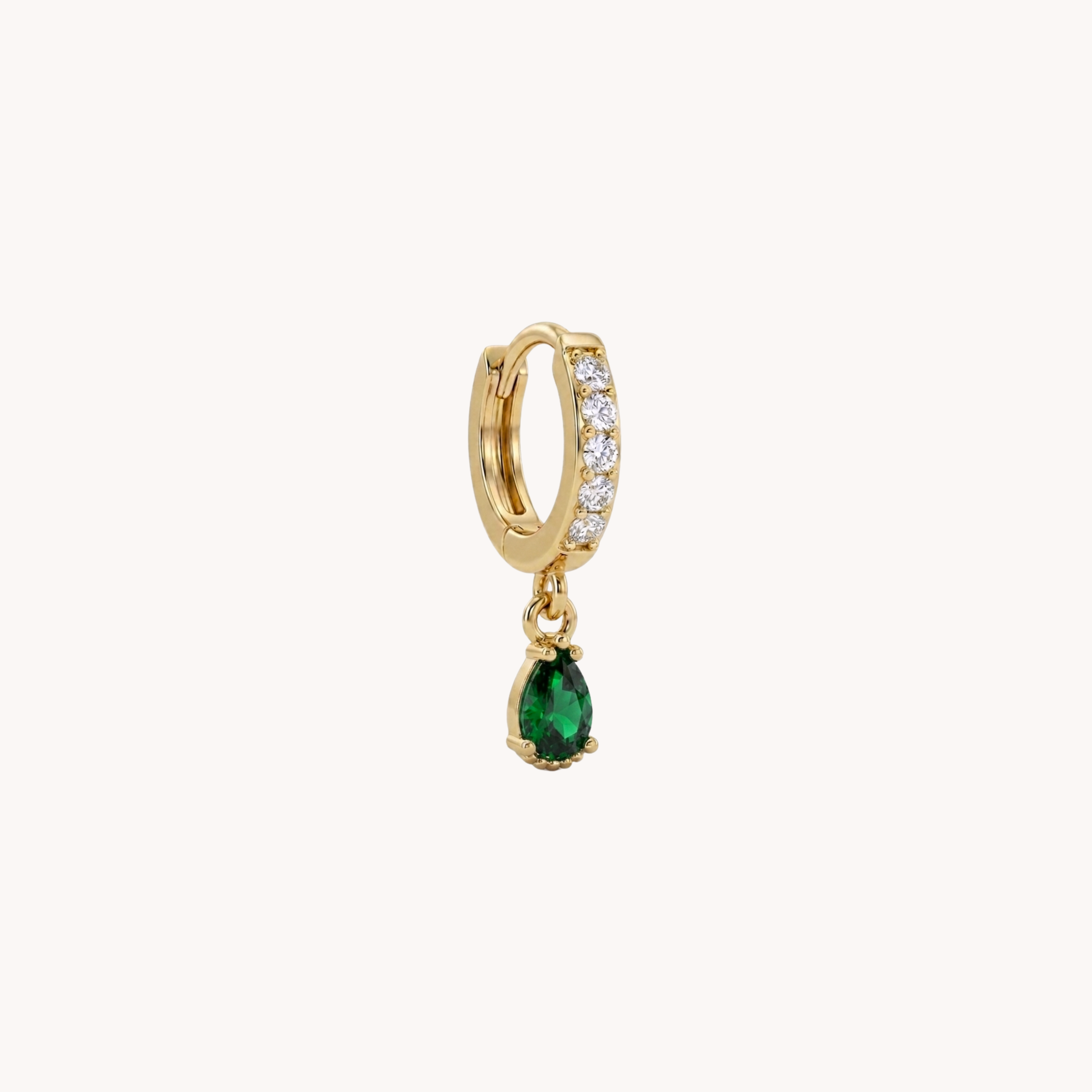MONO ORECCHINO SPARKLING - orecchino singolo a cerchietto huggie pendente con zircone a goccia colorato in acciaio oro