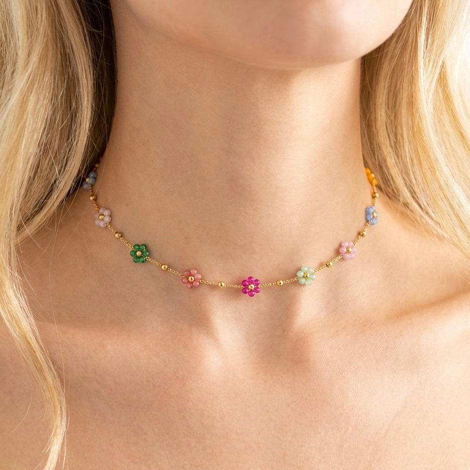 GIROCOLLO MARGHERITE RAINBOW - collana fiori smaltati e acciaio waterproof