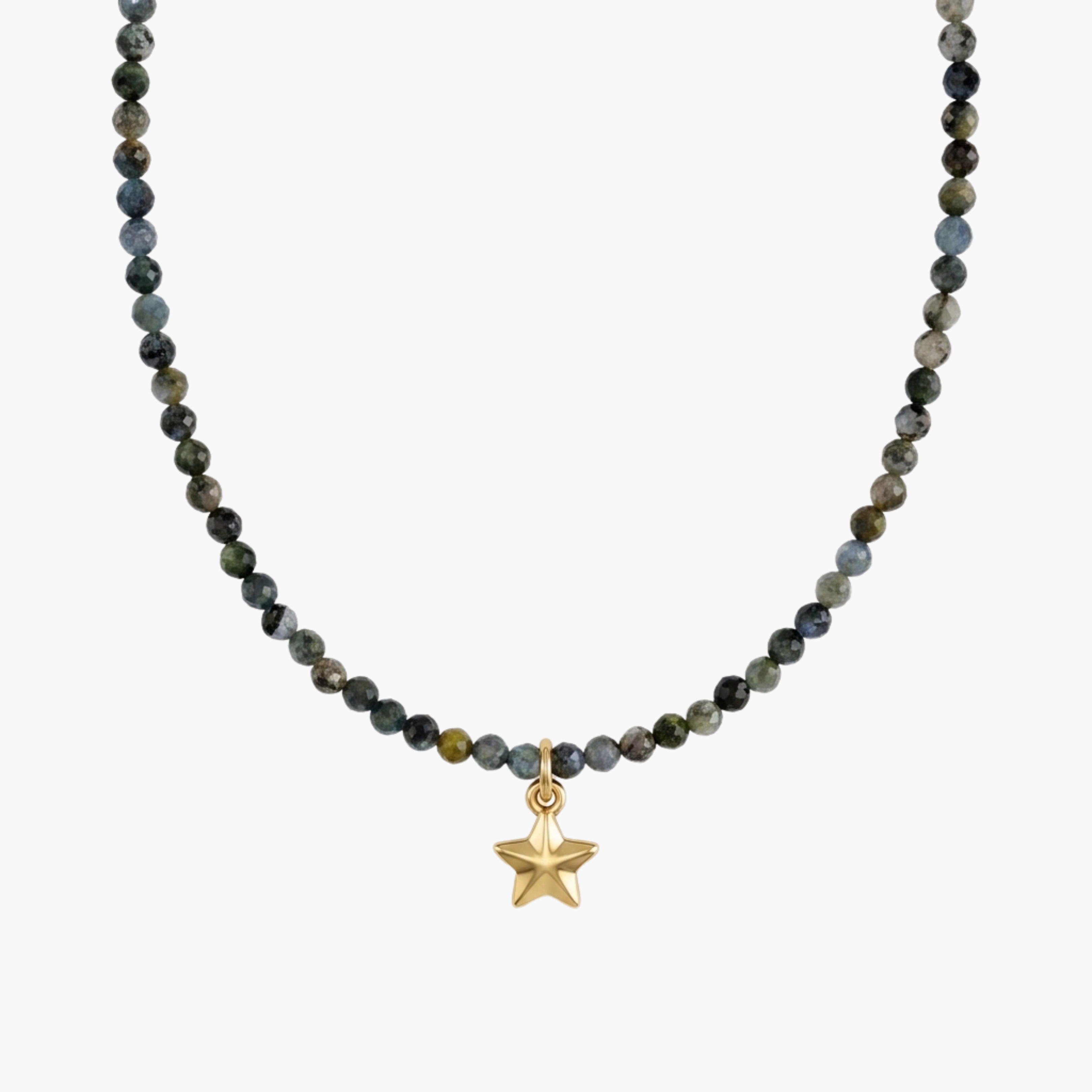 GIROCOLLO PERLINE STAR - collana estiva da uomo con perline grigio antracite e ciondolo stella in acciaio oro