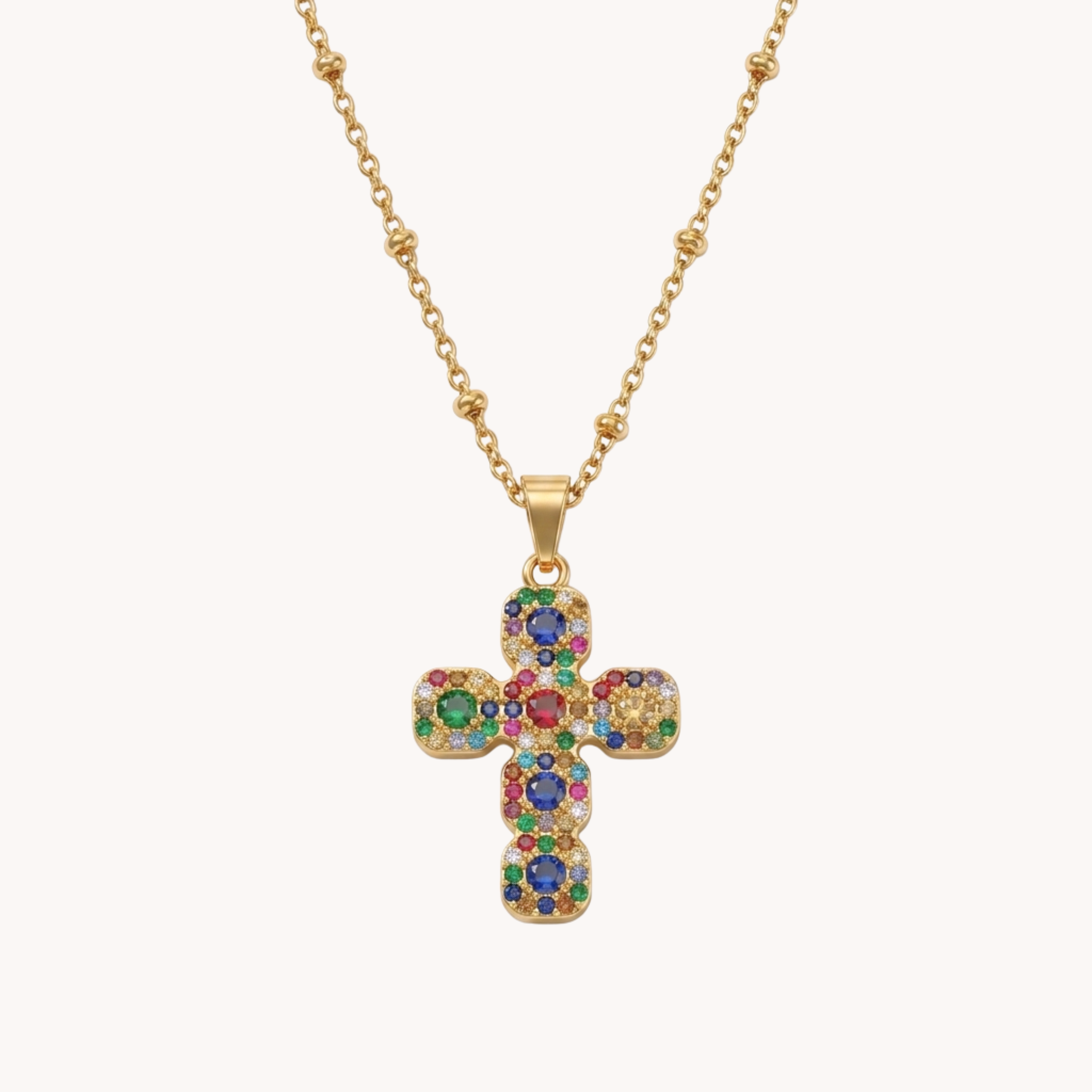 COLLANA CROCE ZIRCONATA RAINBOW