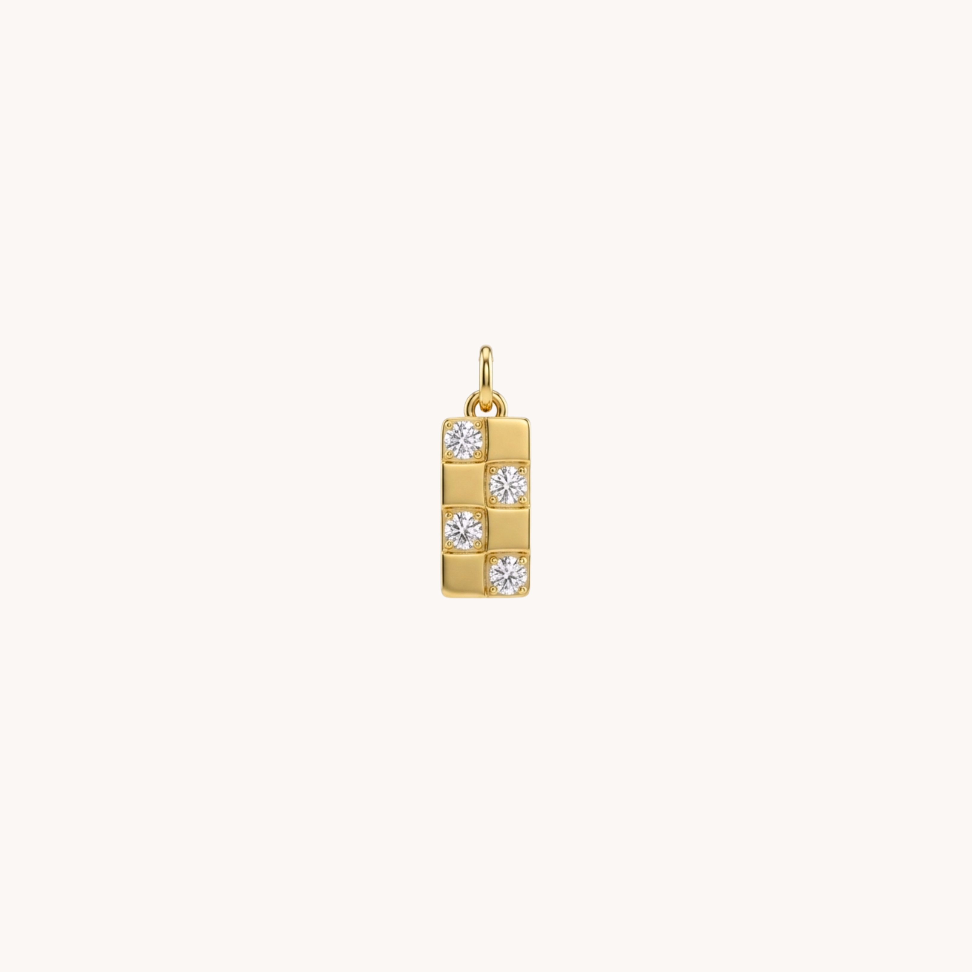 CIONDOLO RECTANGLE SHINE- piastrina rettangolare con strass bianchi in acciaio oro