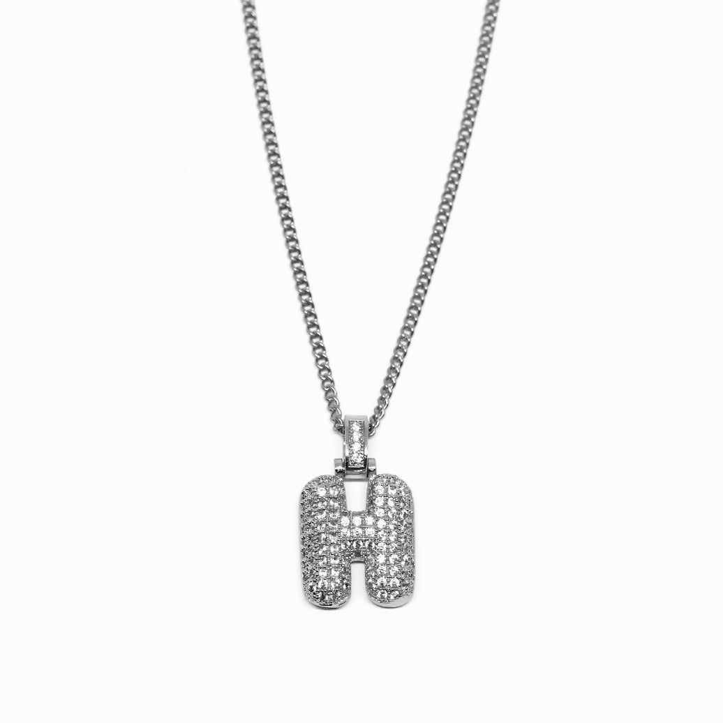 COLLANA LETTERA ZIRCONATA ARGENTO