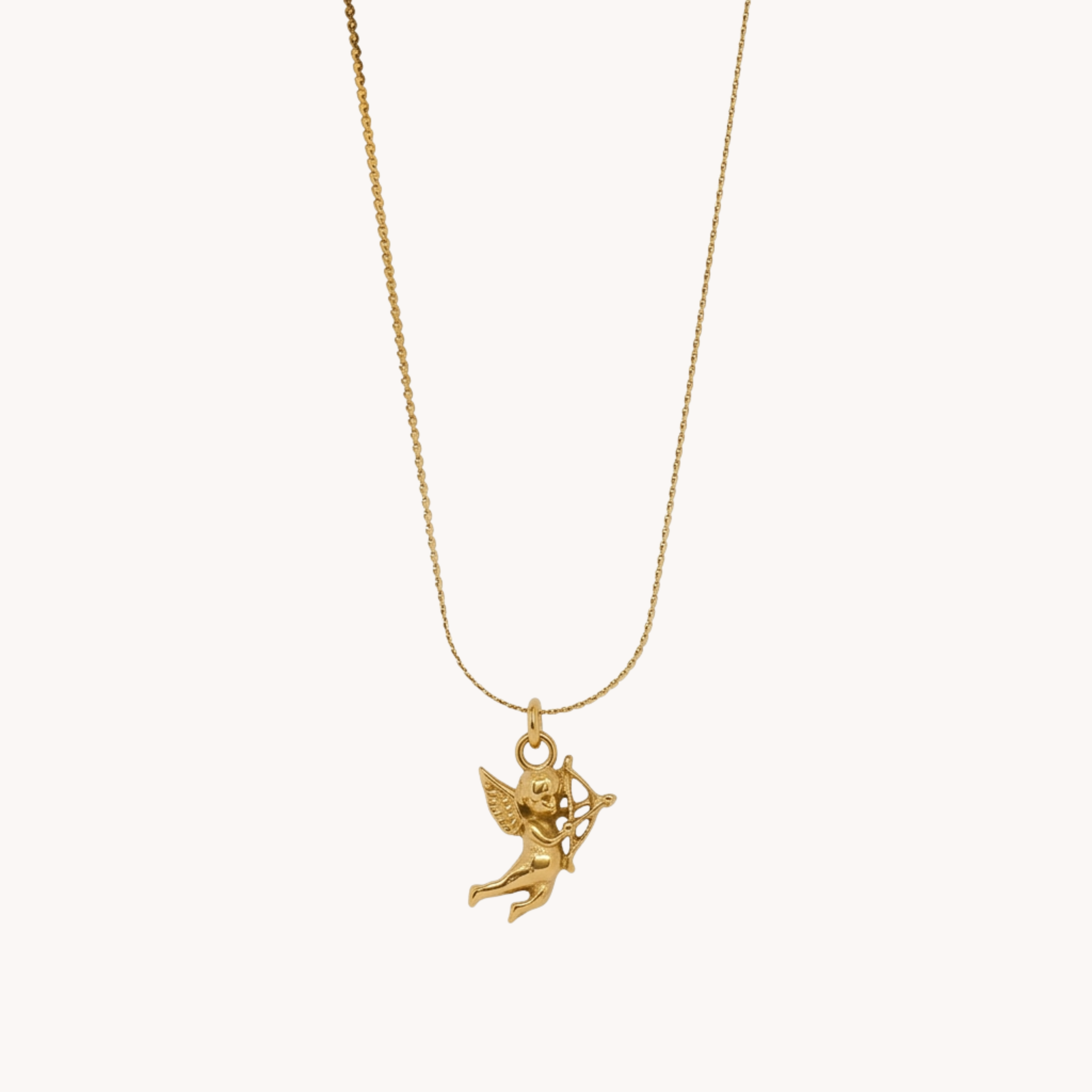 COLLANA CUPIDO - catenina con ciondolo angioletto Cupido con arco in acciaio oro