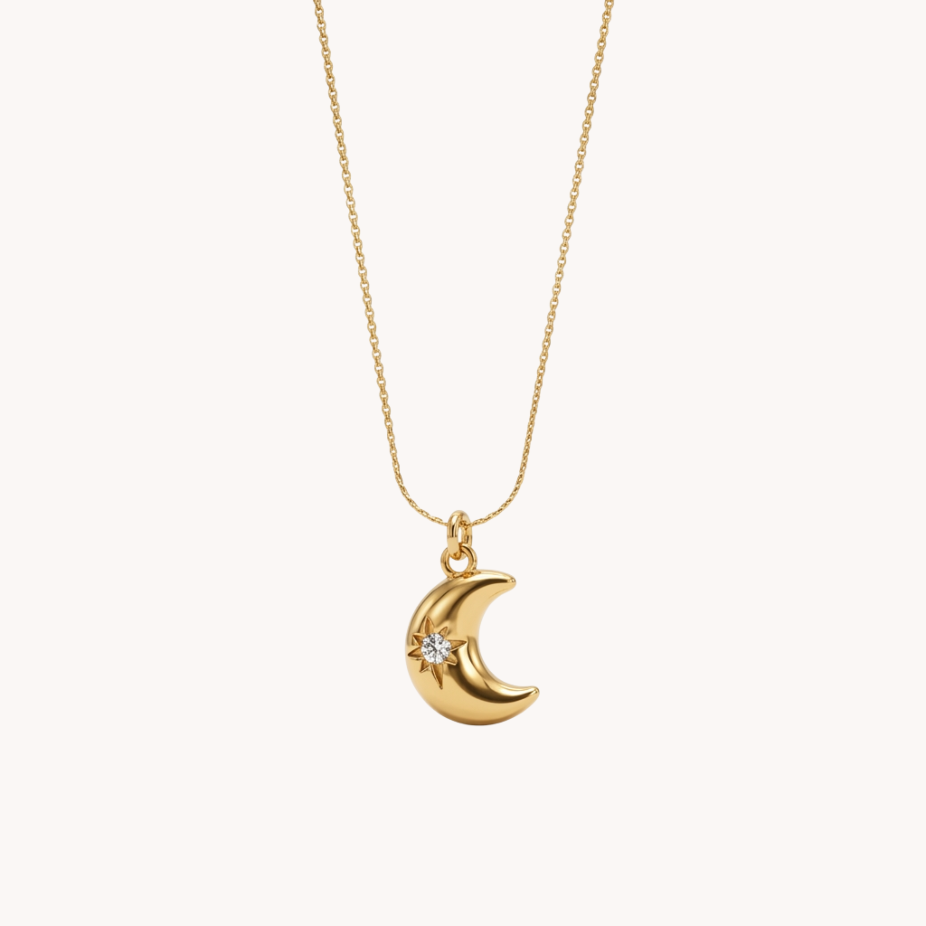 COLLANA MOONLIGHT - girocollo con ciondolo luna crescente bombata e stella in zircone in acciaio oro