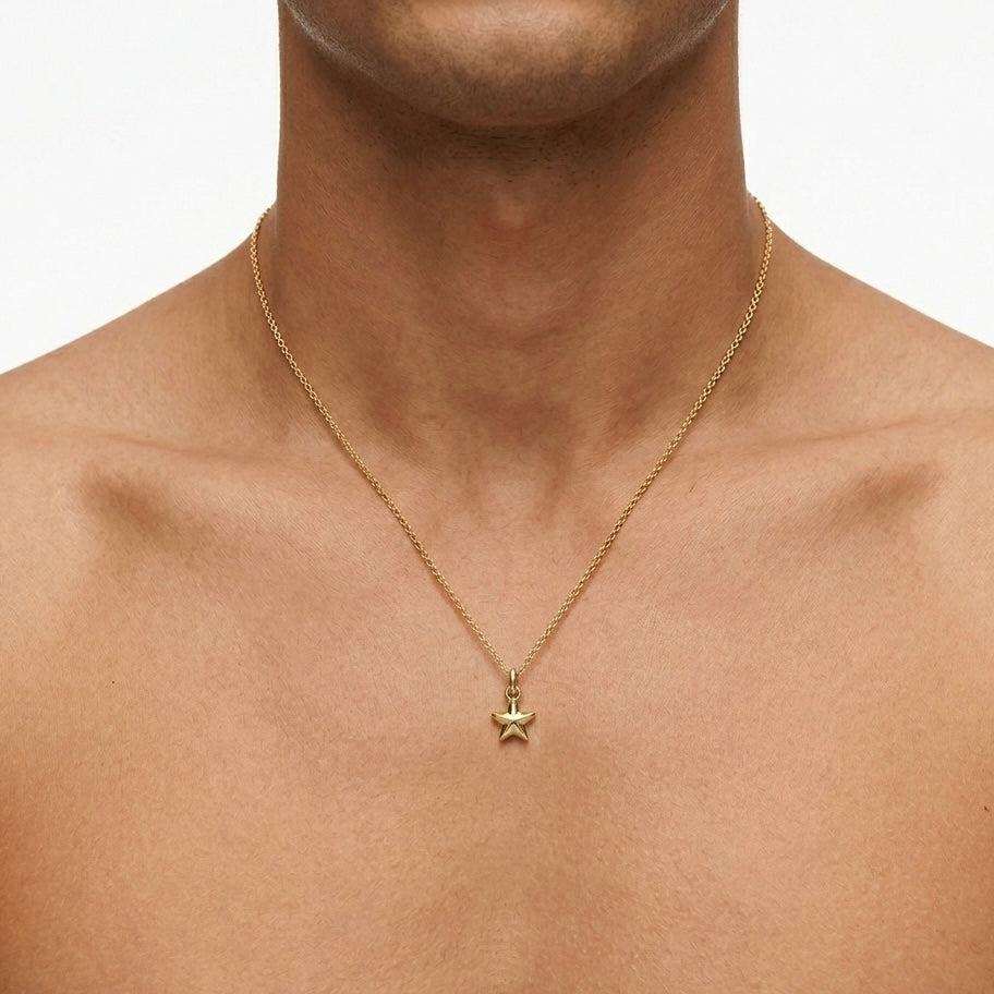 COLLANA BOLD STAR - collana da uomo con ciondolo stella bombata in acciaio oro o argento