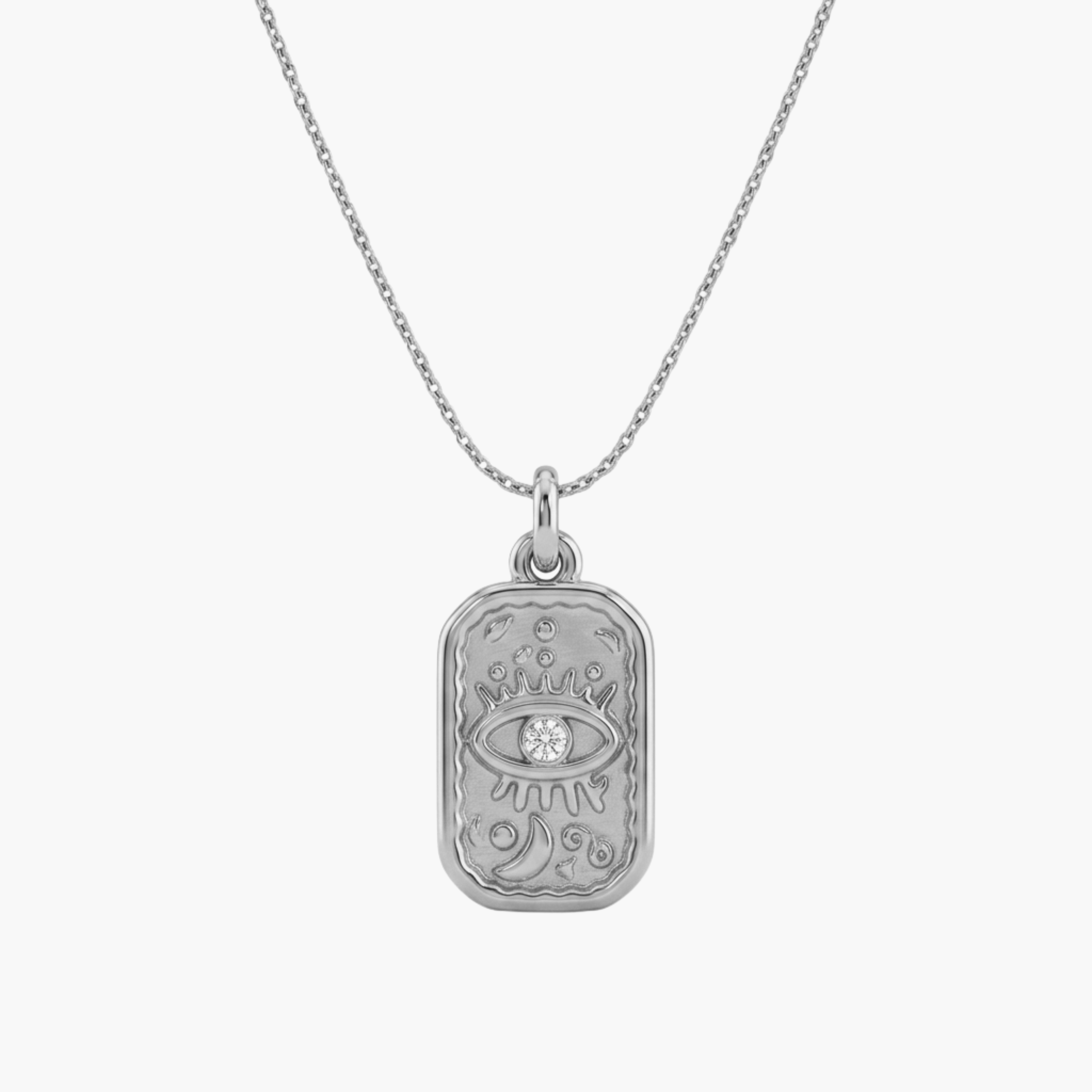 COLLANA EVIL EYE - ciondolo piastra rettangolare occhio inciso completa di catenina in acciaio oro o argento