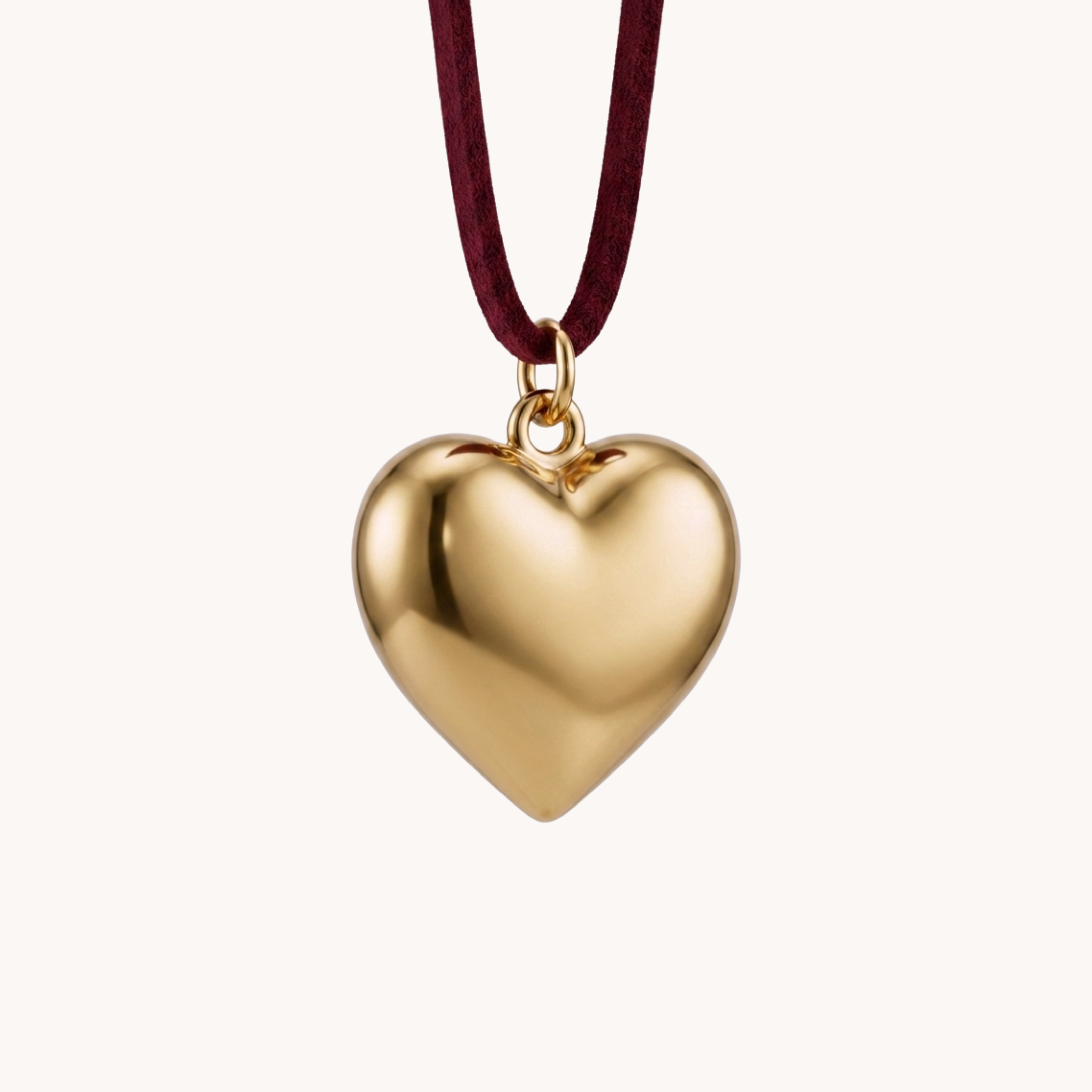 CHOKER VELVET LOVE - collana cordino scamosciato bordeaux con cuore bombato in acciaio