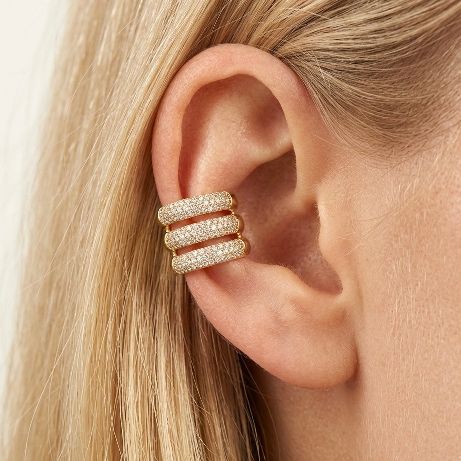 EAR CUFF TRIPLE PAVÈ - orecchino a clip a tre fasce con zirconi