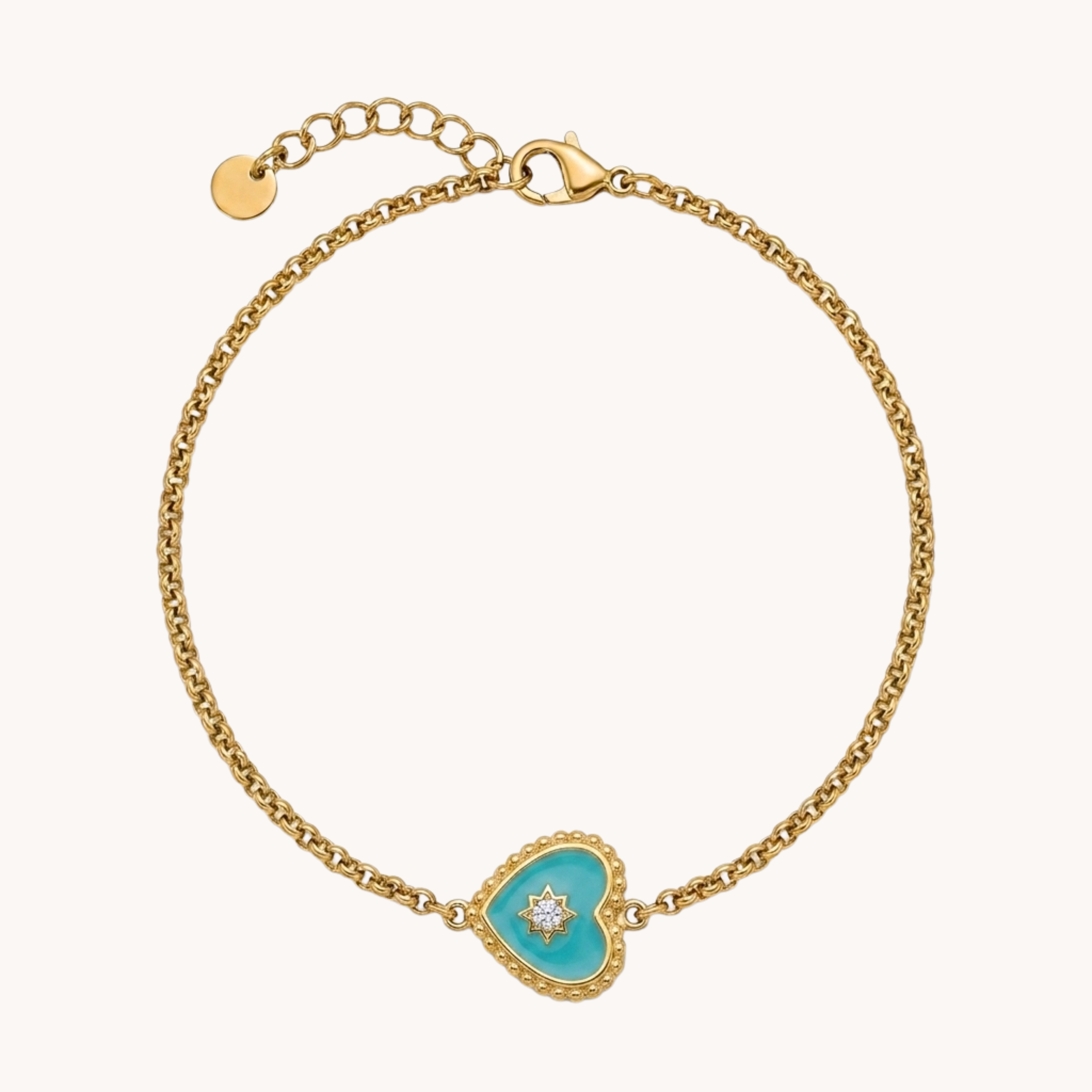 BRACCIALE HEART STAR - bracciale con catenina texturizzata e ciondolo cuore smaltatoin acciaio