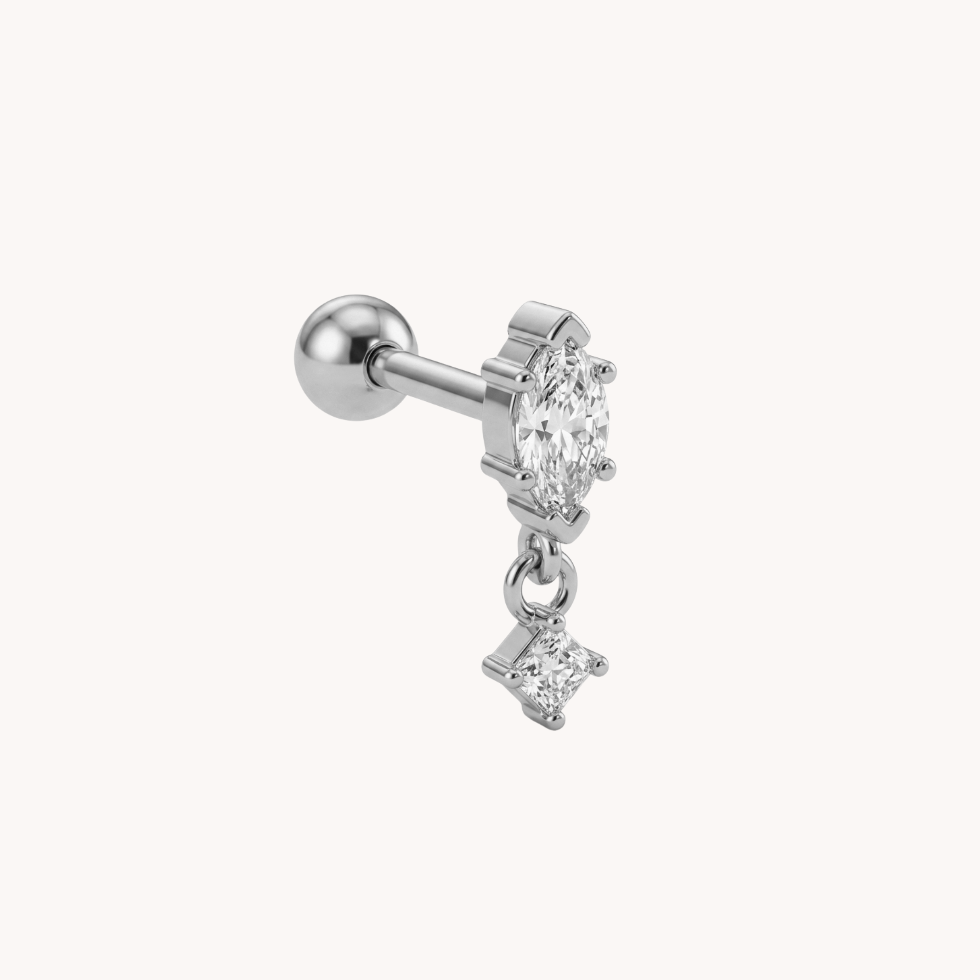 PIERCING MARQUISE DROP - piercing a perno da donna con zircone a navette e charm pendente in acciaio oro o argento