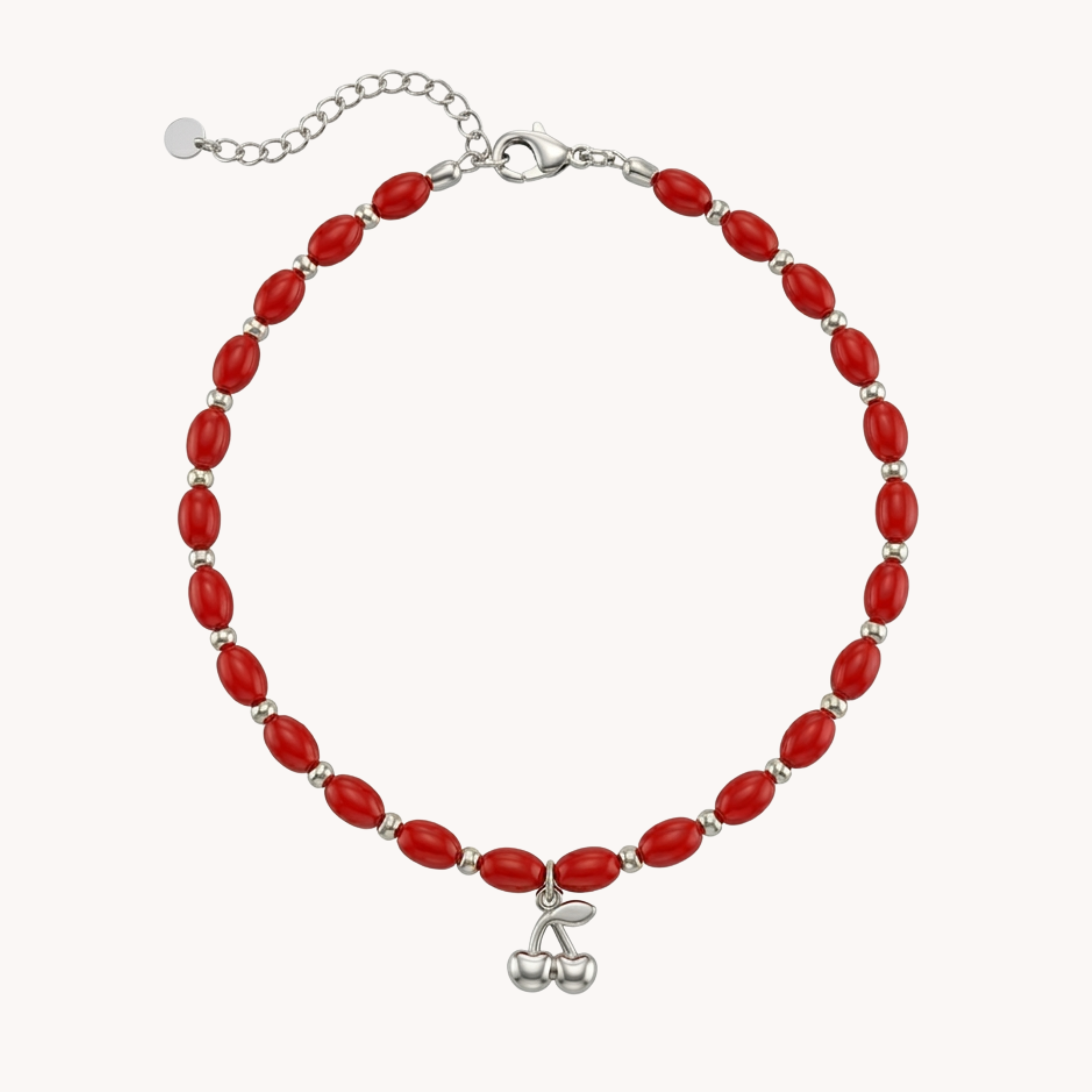 CAVIGLIERA SWEET CHERRY - perline rosse e ciondolo ciliegie in acciaio