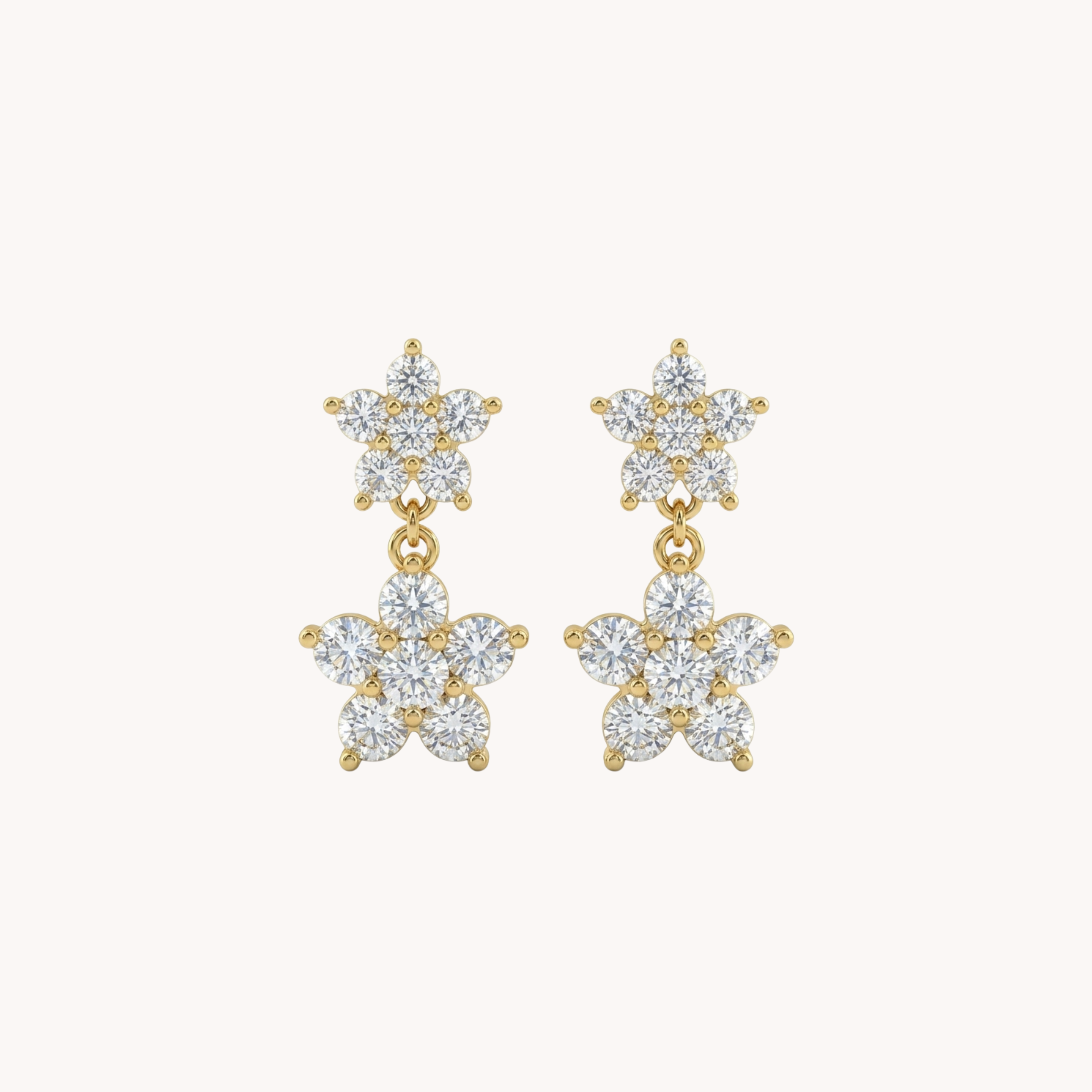 COPPIA ORECCHINI BLOOM SHINE - orecchini pendenti a forma di doppio fiore con zirconi in acciaio
