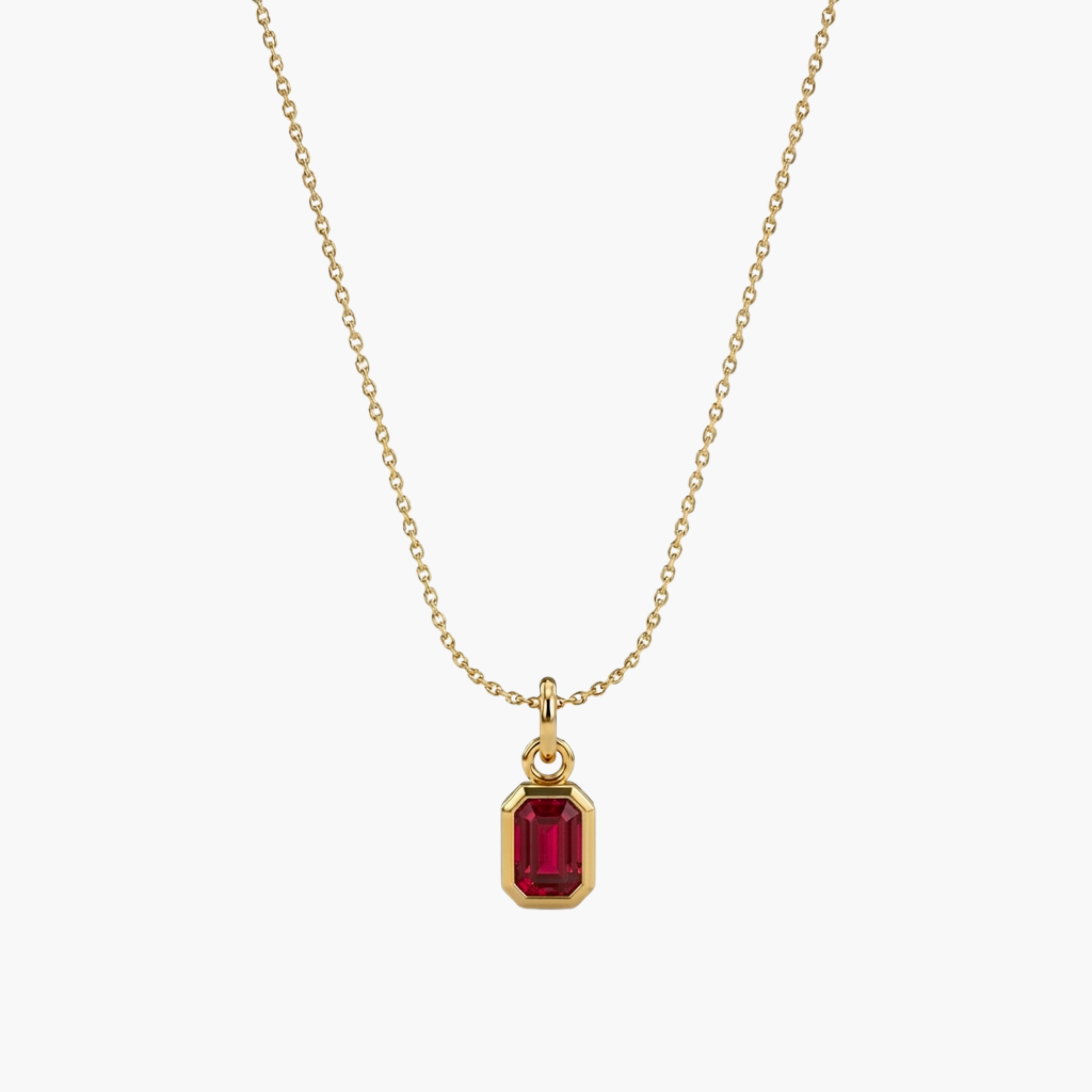 COLLANA ZIRCONE MINI ROSSO - collana da uomo con ciondolo cristallo rettangolare rosso rubino completa di catenina in acciaio oro
