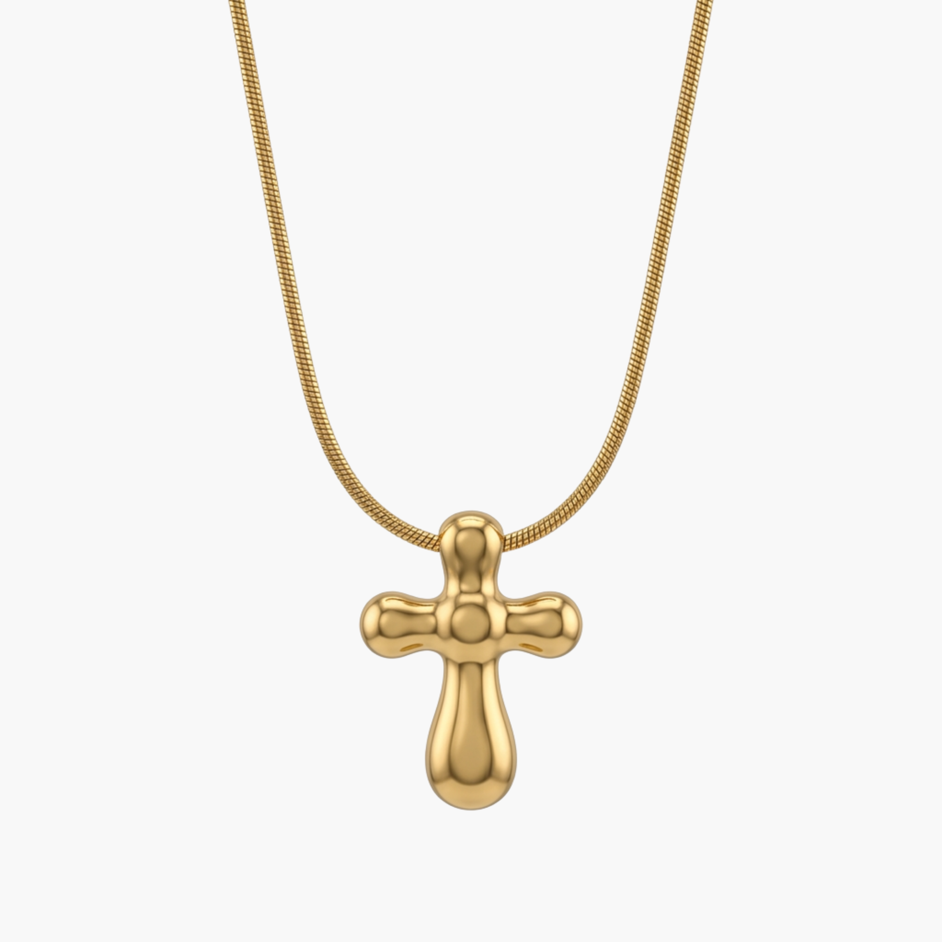 COLLANA CROCE BOLD - collana da uomo con ciondolo croce bombata liscia completa di catenina in acciaio oro