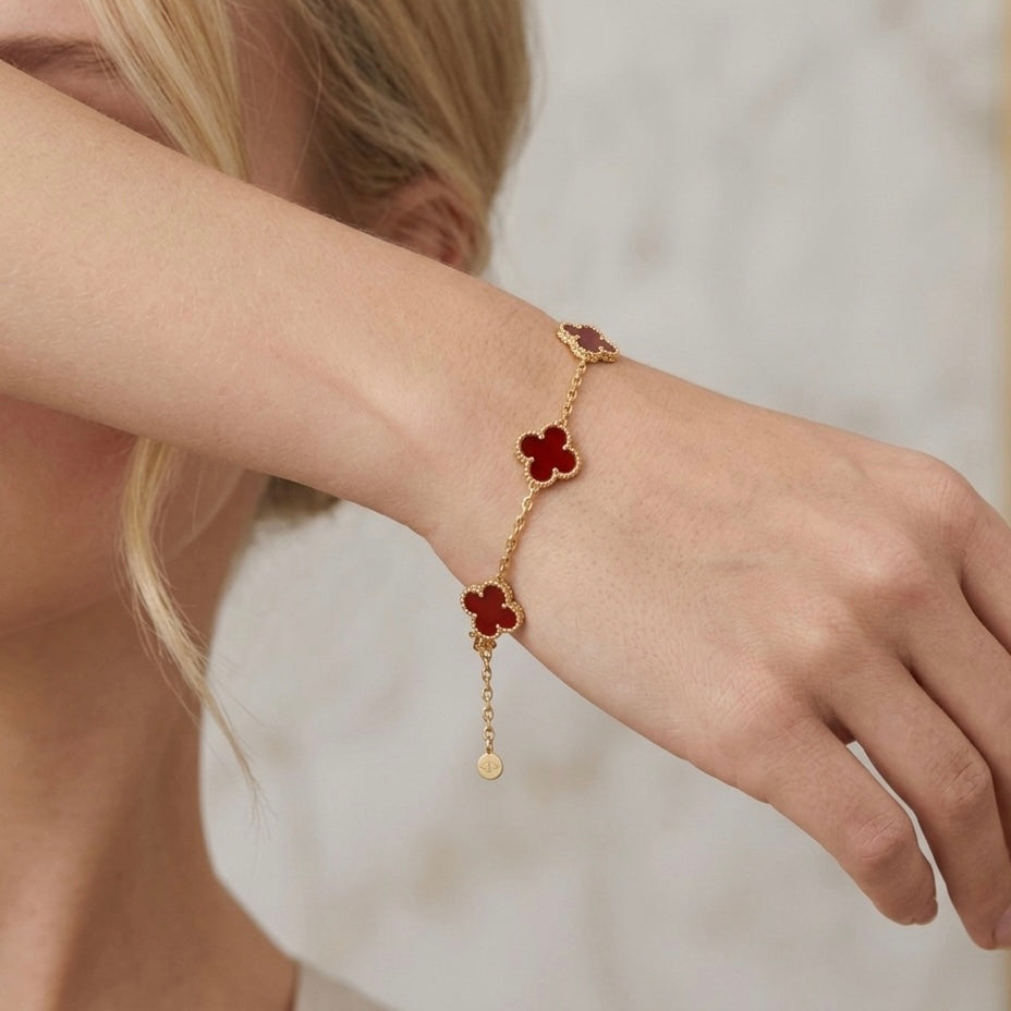 BRACCIALE FOUR-LEAF - bracciale a catenina con cinque quadrifogli in acciaio