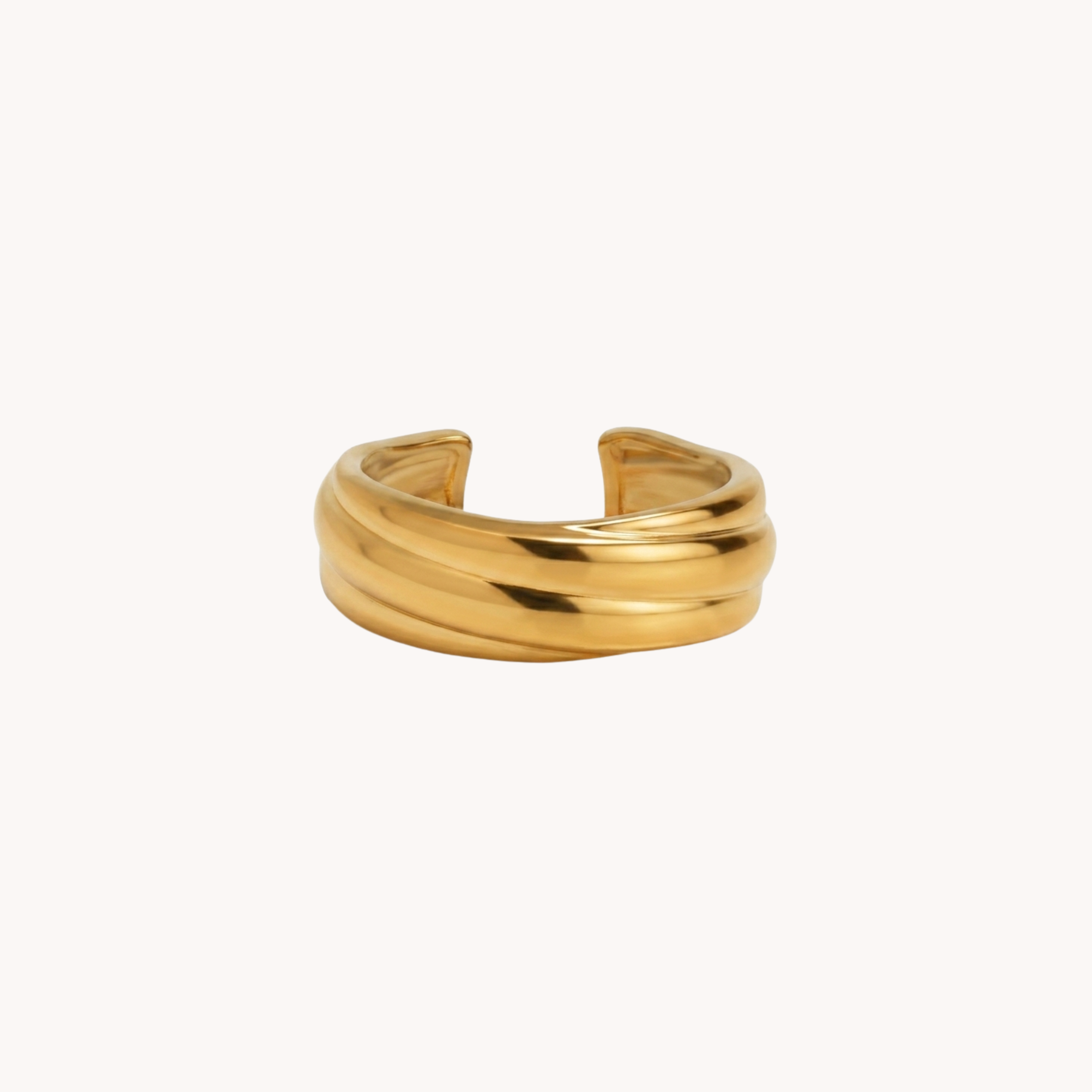 ANELLO DUNES - anello a fascia media regolabile bombato a onde in acciaio oro o argento