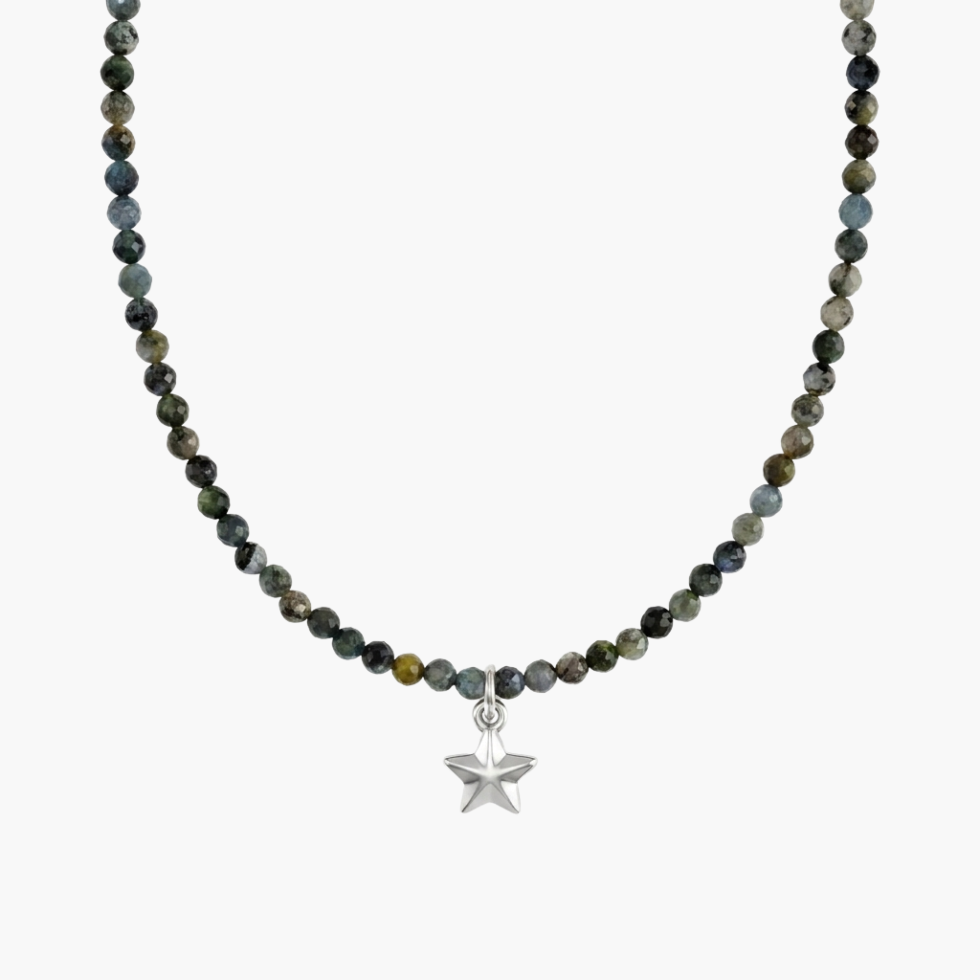 GIROCOLLO PERLINE STAR - collana estiva da uomo con perline grigio antracite e ciondolo stella in acciaio oro